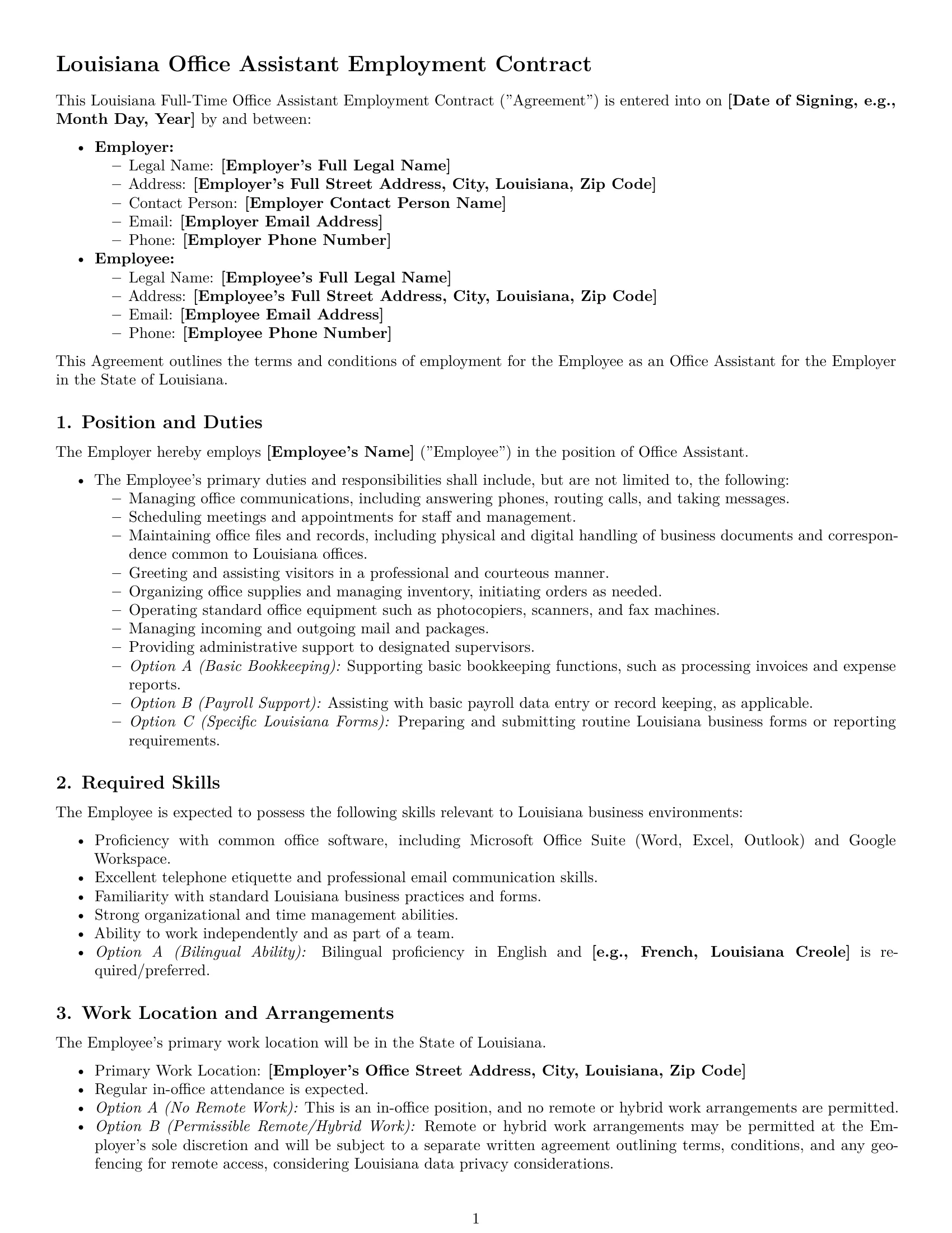 Preview page 1 of Pro Louisiana office assistant employment contract template