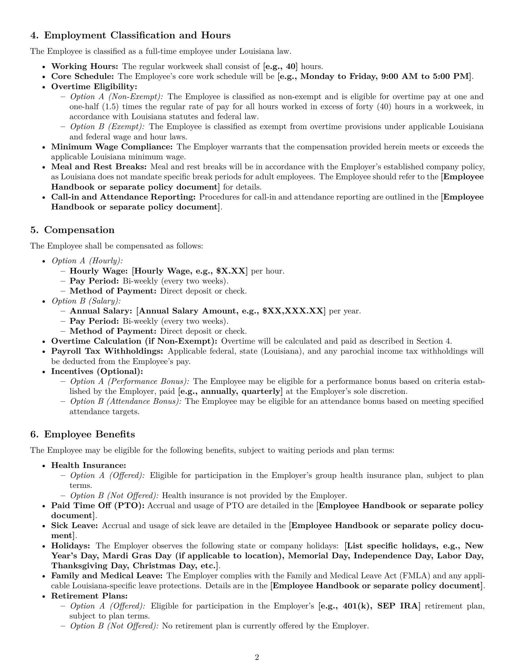Preview page 2 of Pro Louisiana office assistant employment contract template