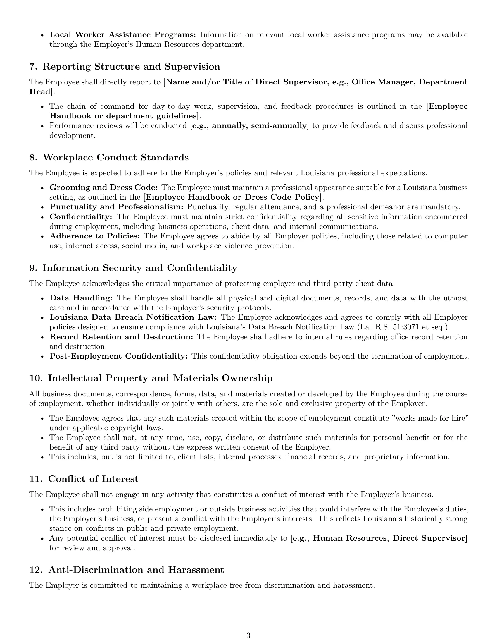 Preview page 3 of Pro Louisiana office assistant employment contract template