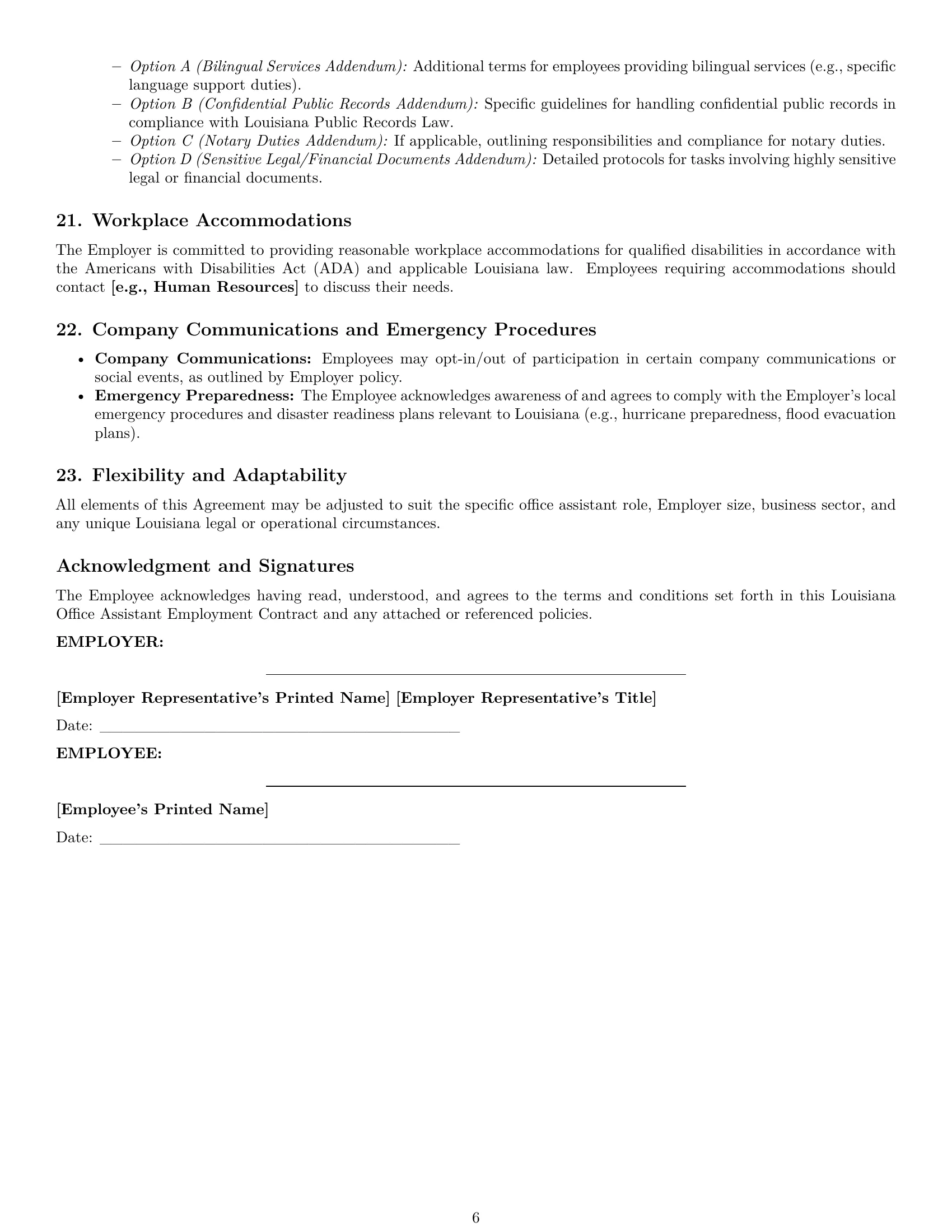 Preview page 6 of Pro Louisiana office assistant employment contract template