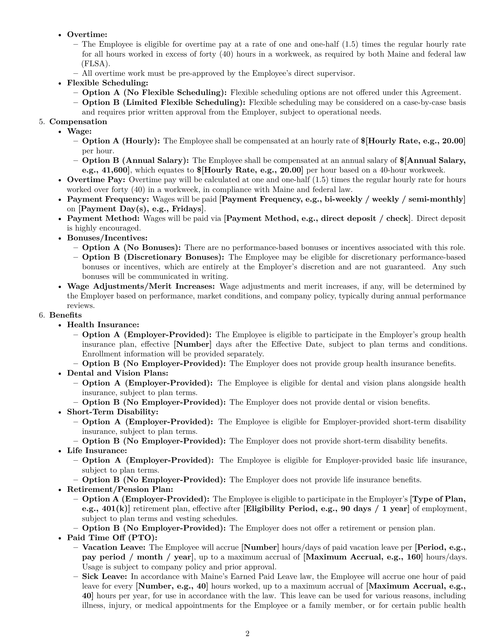 Preview page 2 of Pro Maine office assistant employment contract template