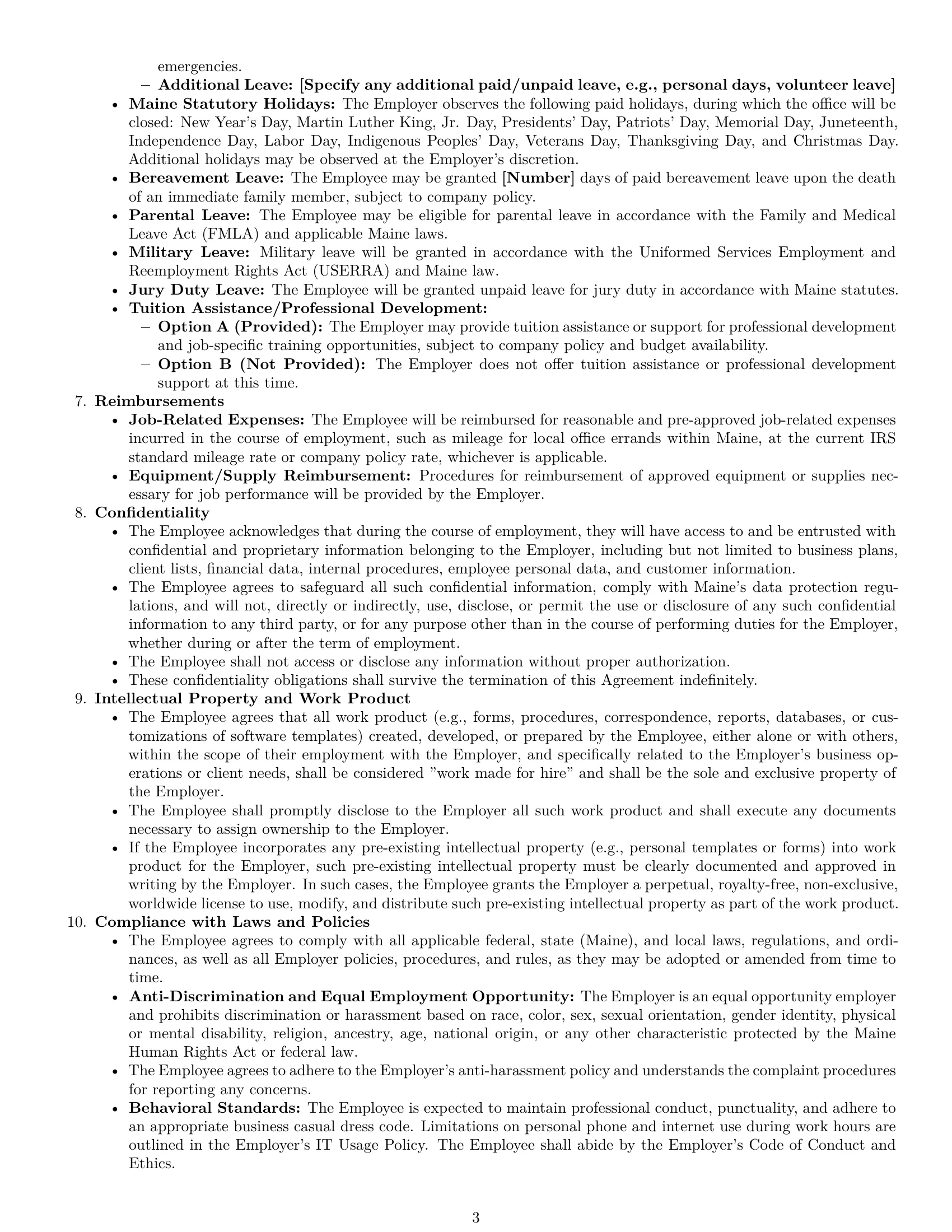 Preview page 3 of Pro Maine office assistant employment contract template