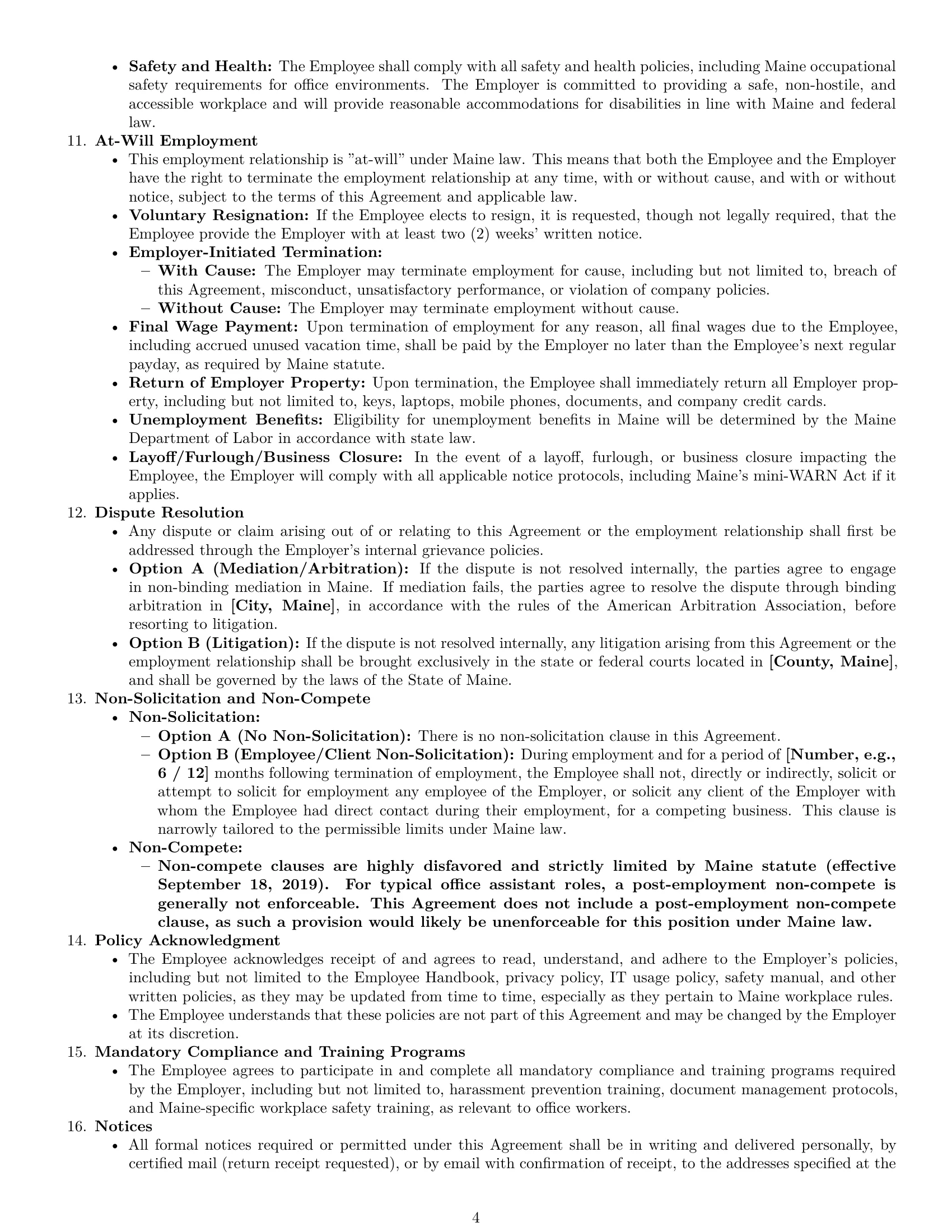 Preview page 4 of Pro Maine office assistant employment contract template