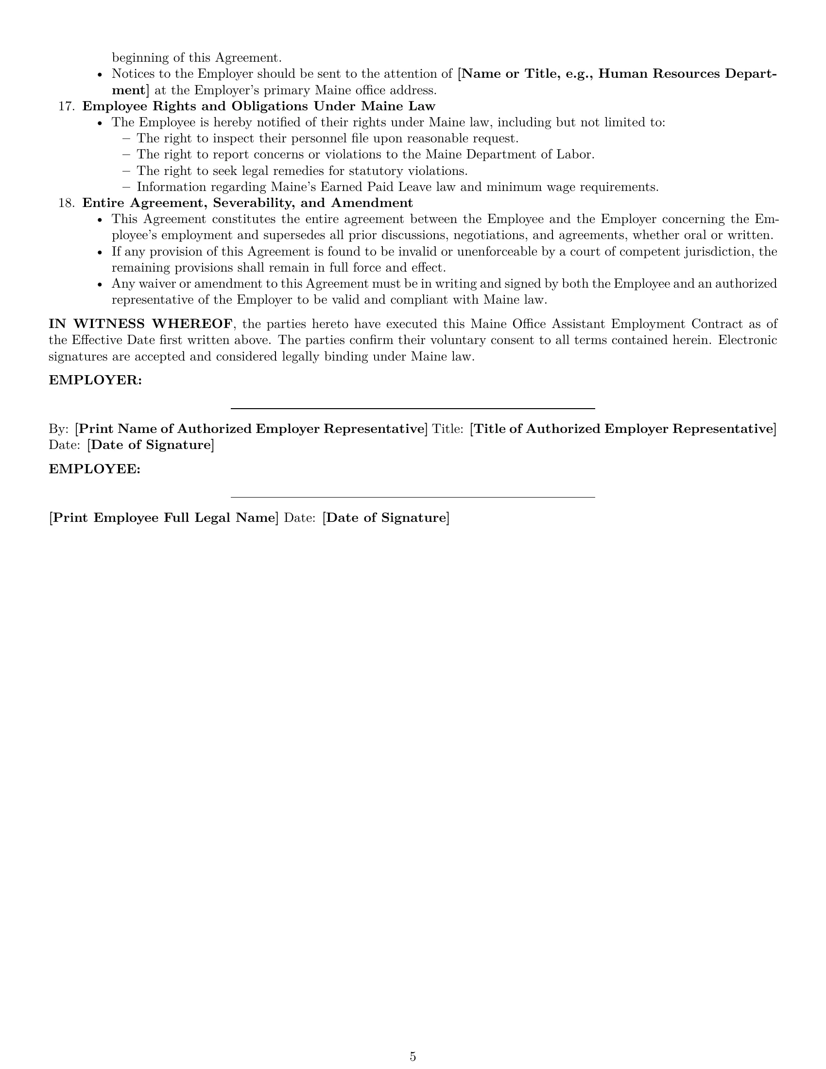 Preview page 5 of Pro Maine office assistant employment contract template