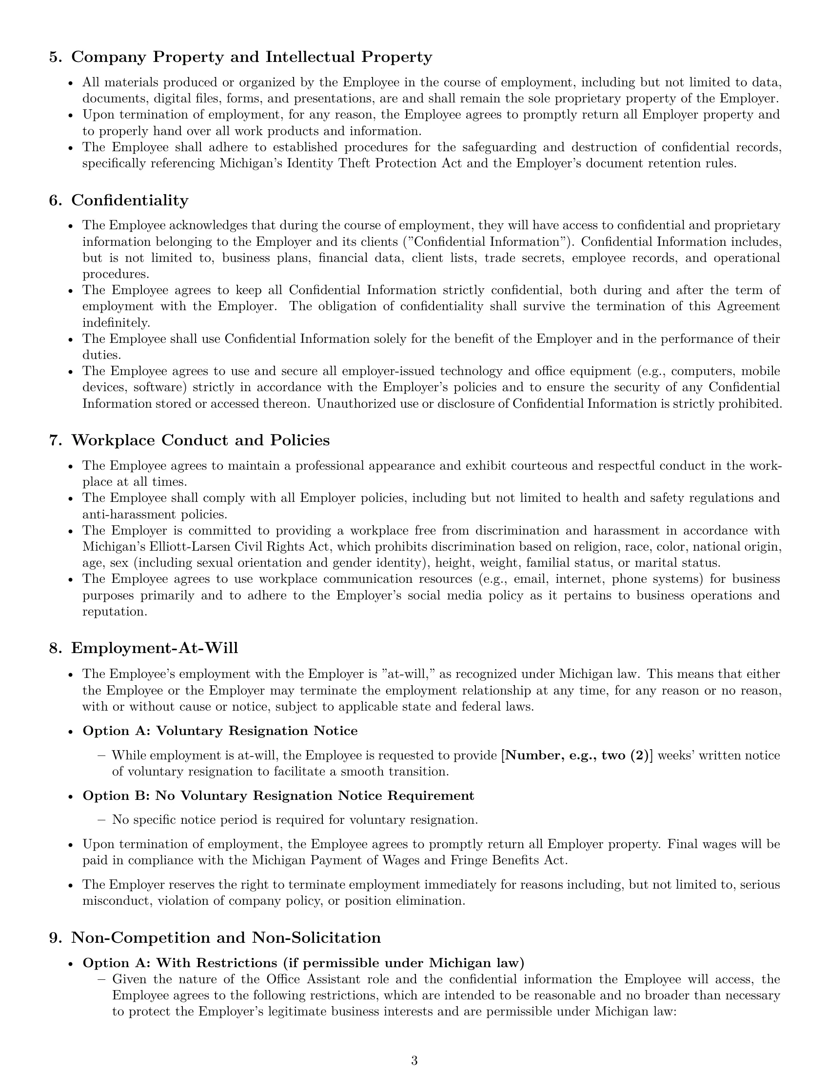 Preview page 3 of Pro Michigan office assistant employment contract template