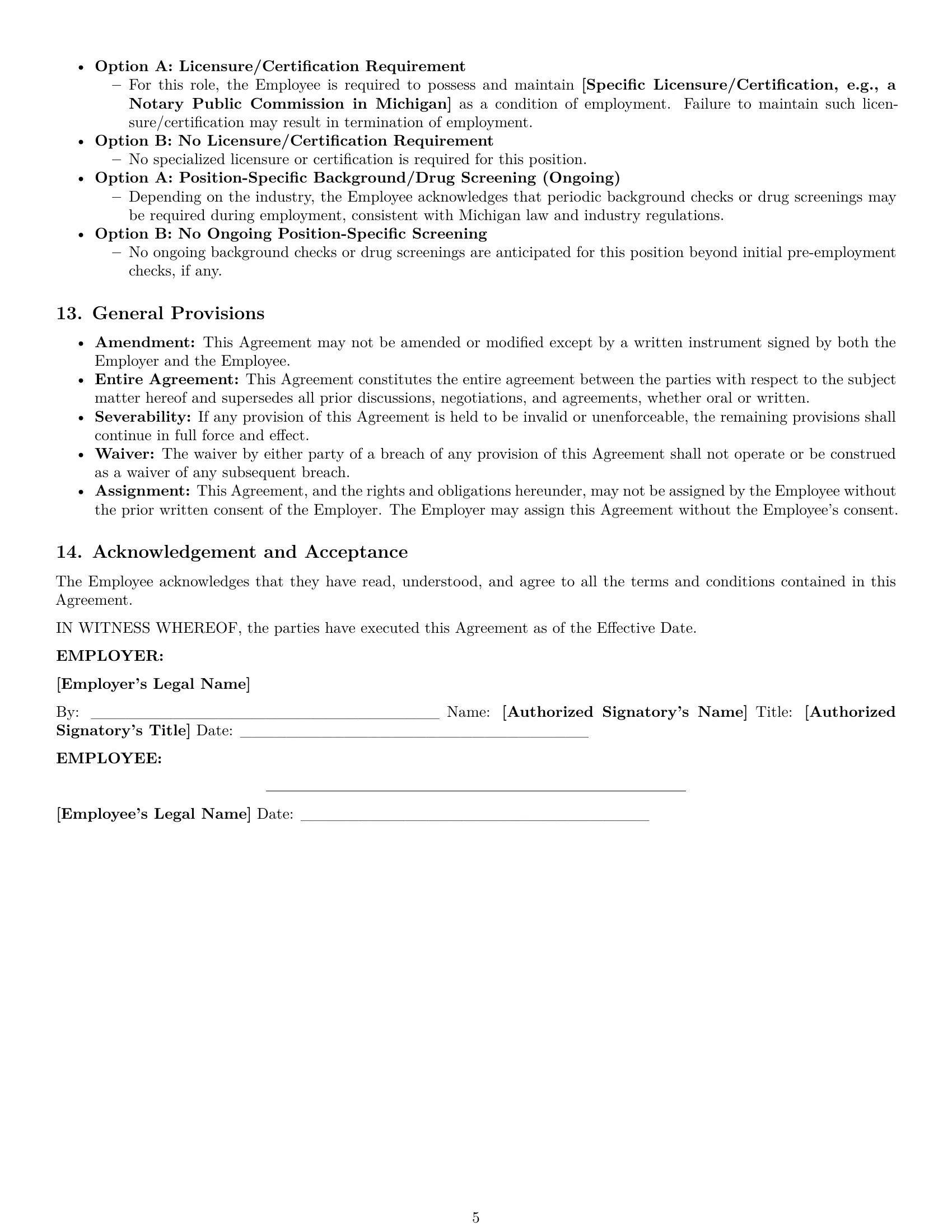 Preview page 5 of Pro Michigan office assistant employment contract template