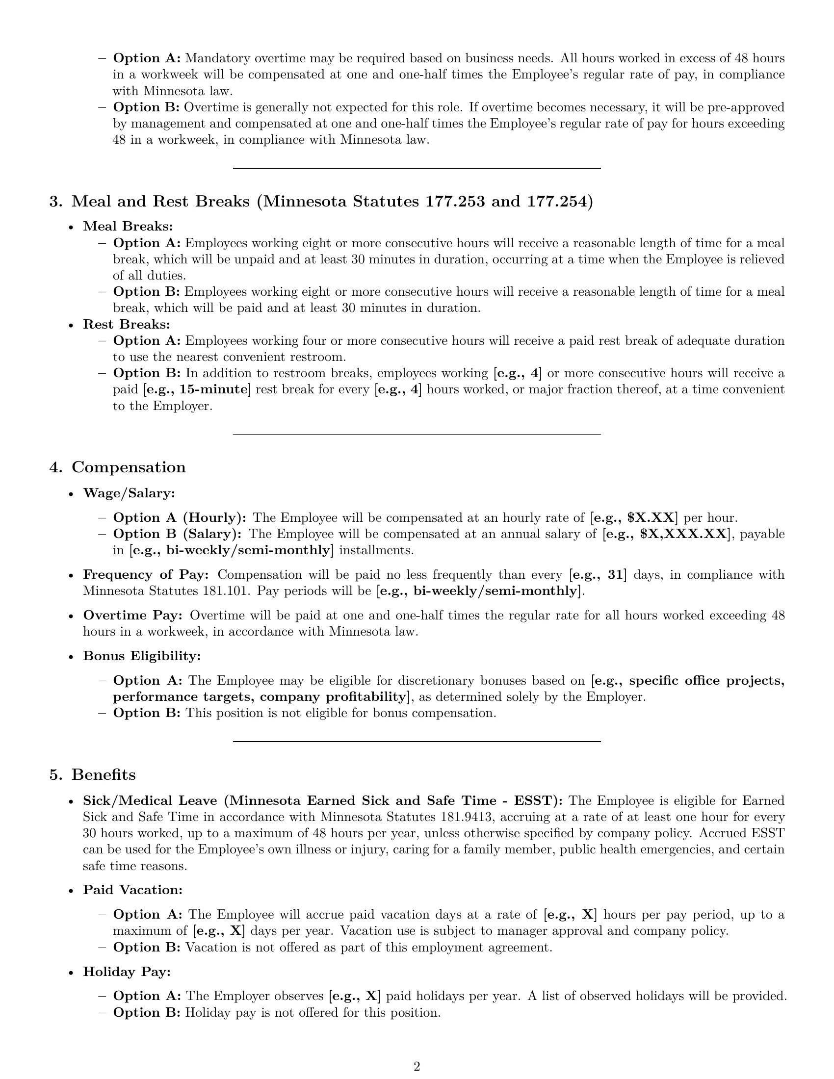 Preview page 2 of Pro Minnesota office assistant employment contract template