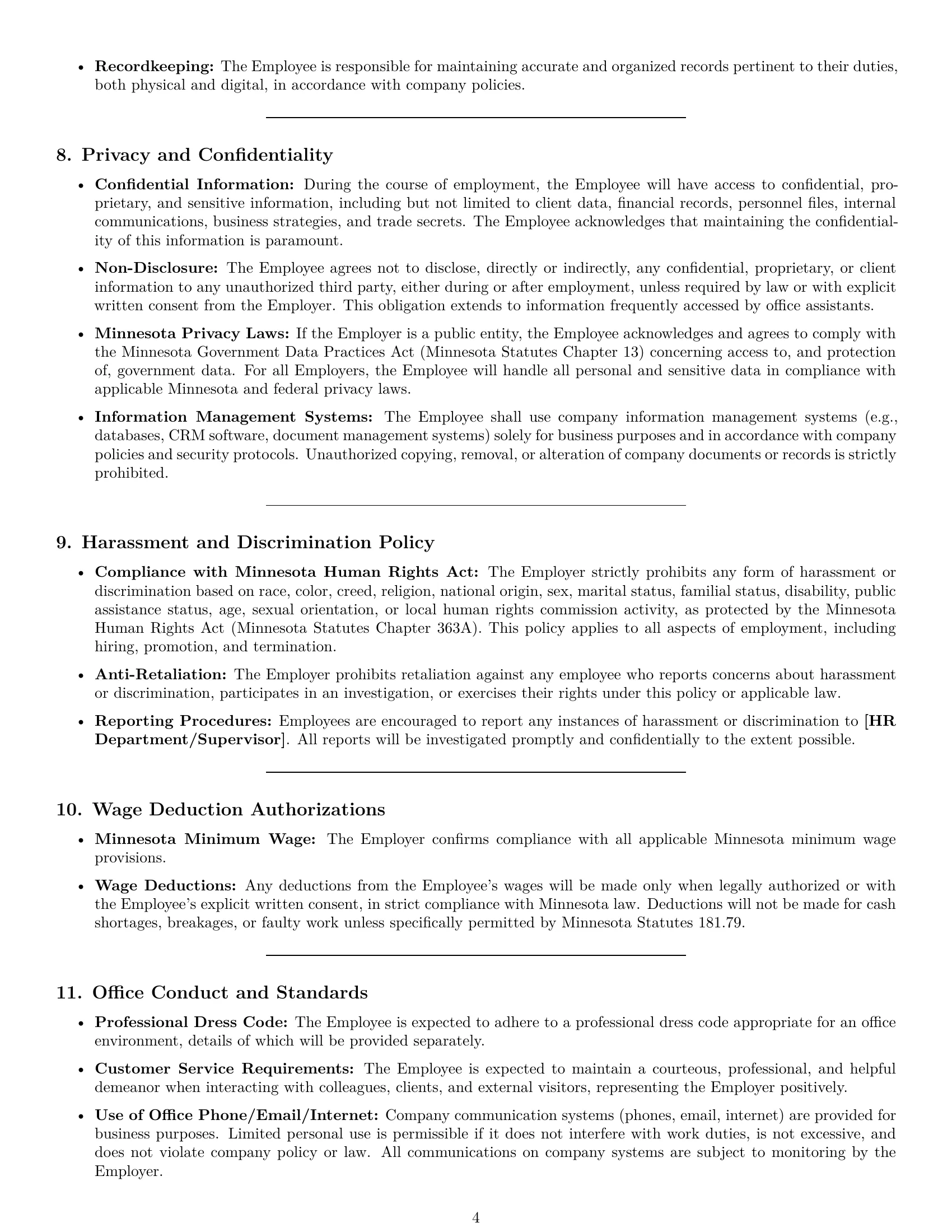 Preview page 4 of Pro Minnesota office assistant employment contract template