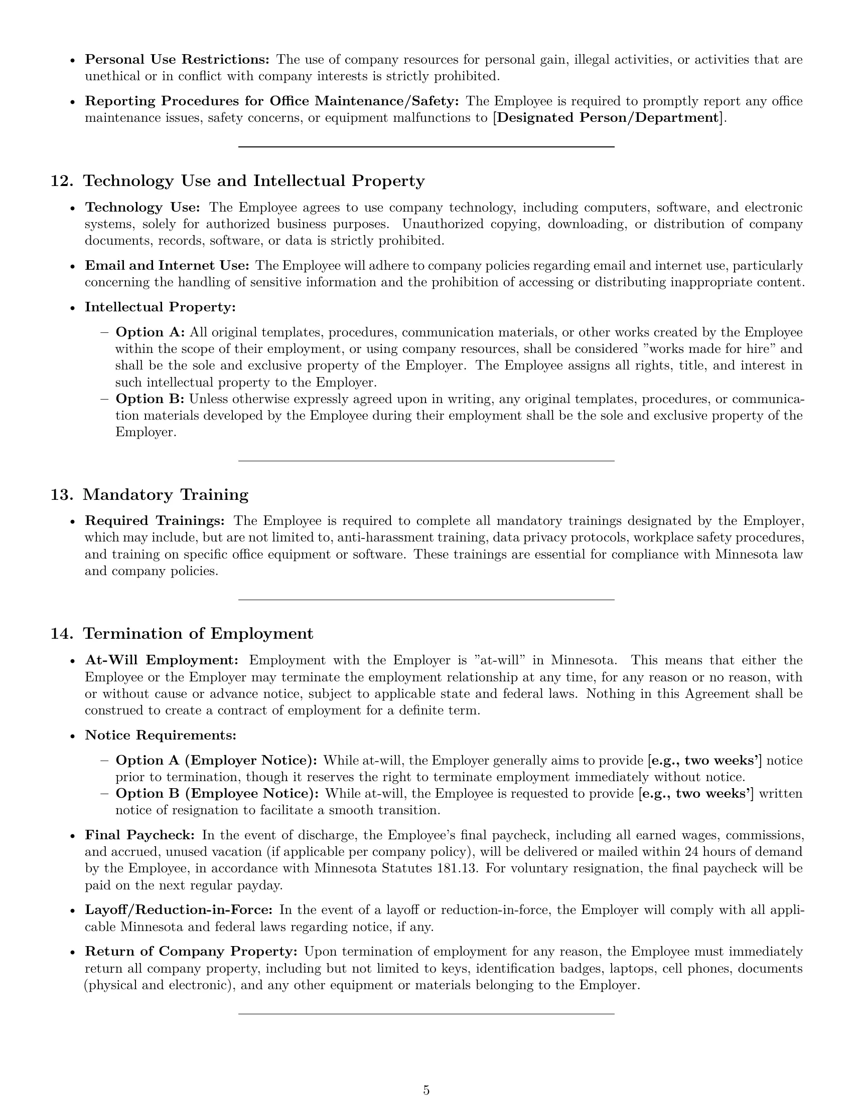 Preview page 5 of Pro Minnesota office assistant employment contract template