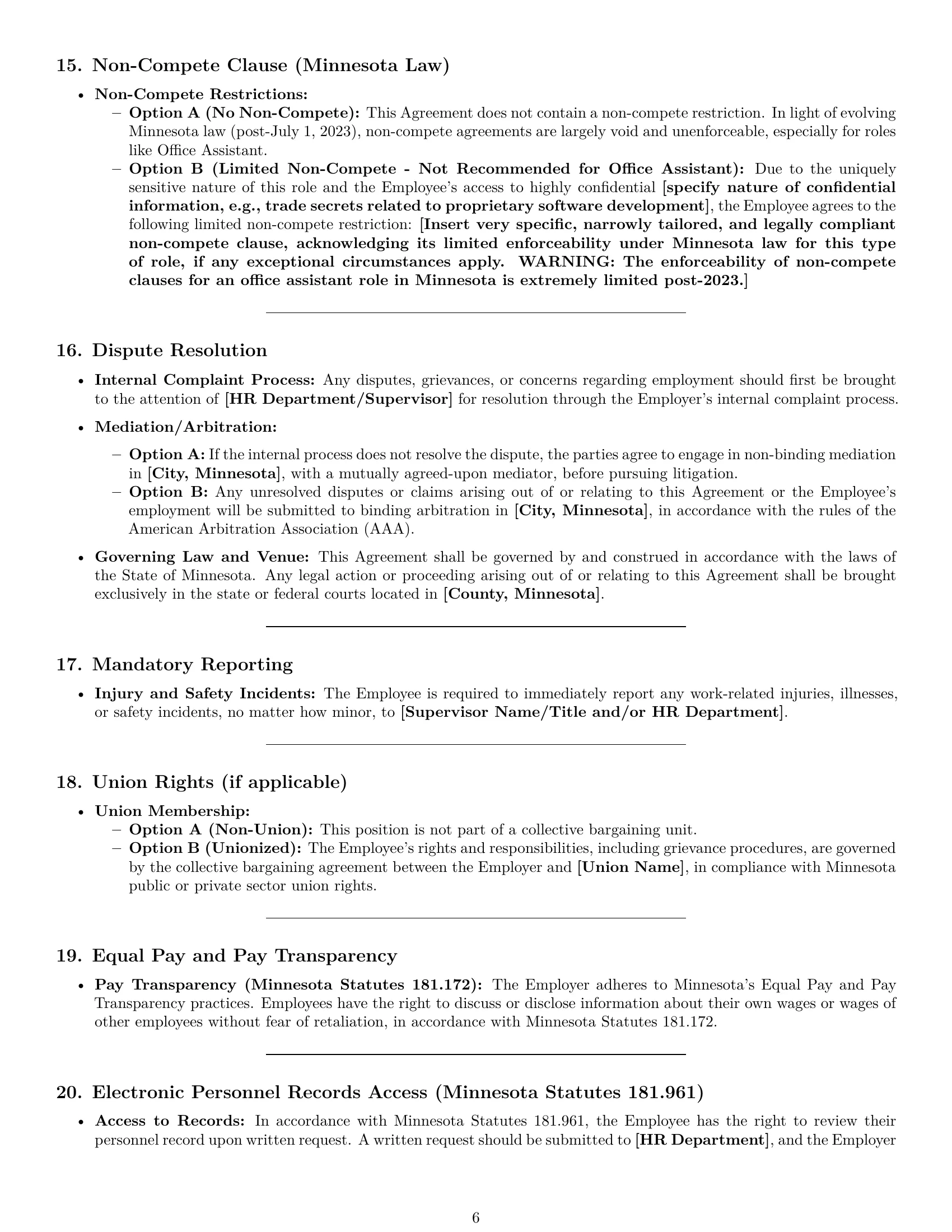 Preview page 6 of Pro Minnesota office assistant employment contract template