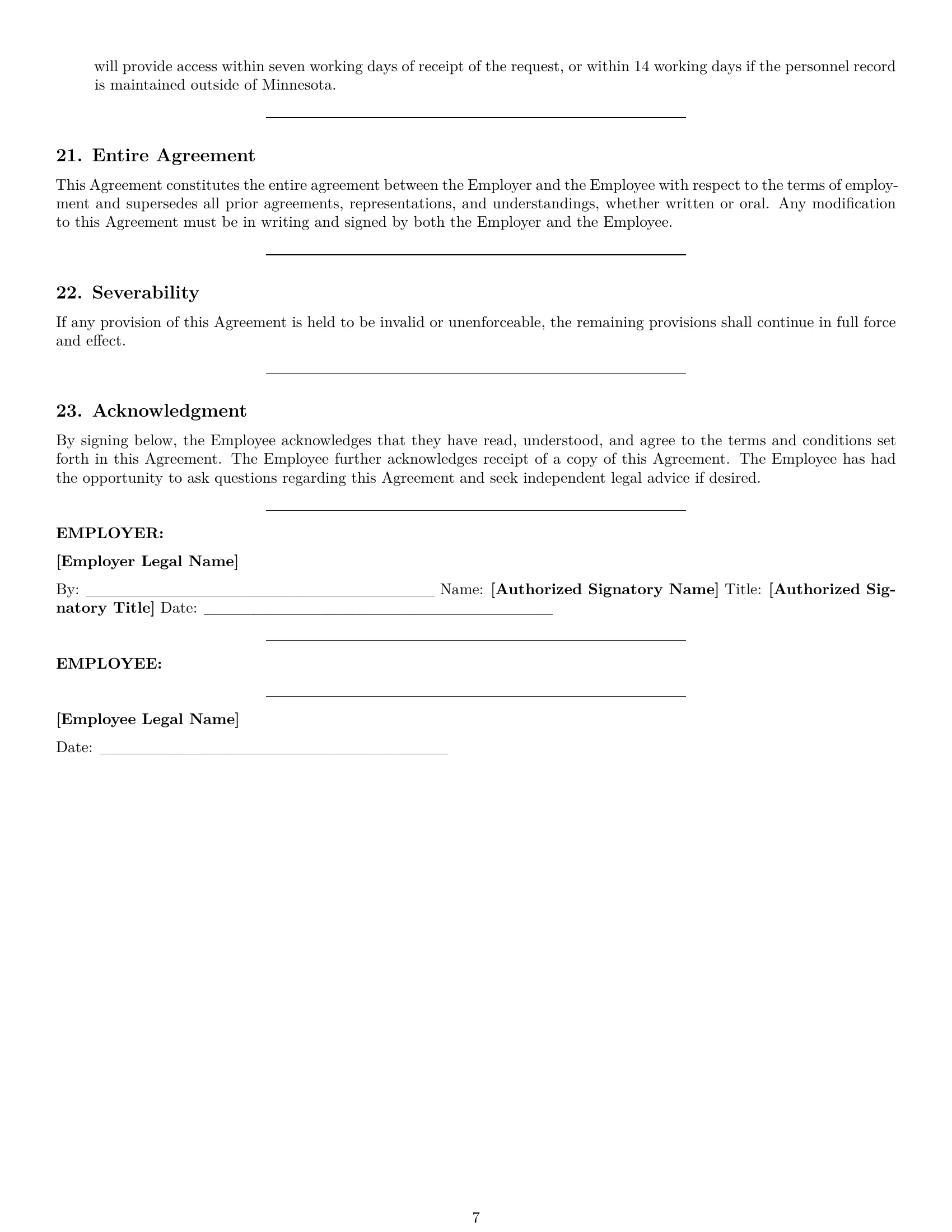 Preview page 7 of Pro Minnesota office assistant employment contract template