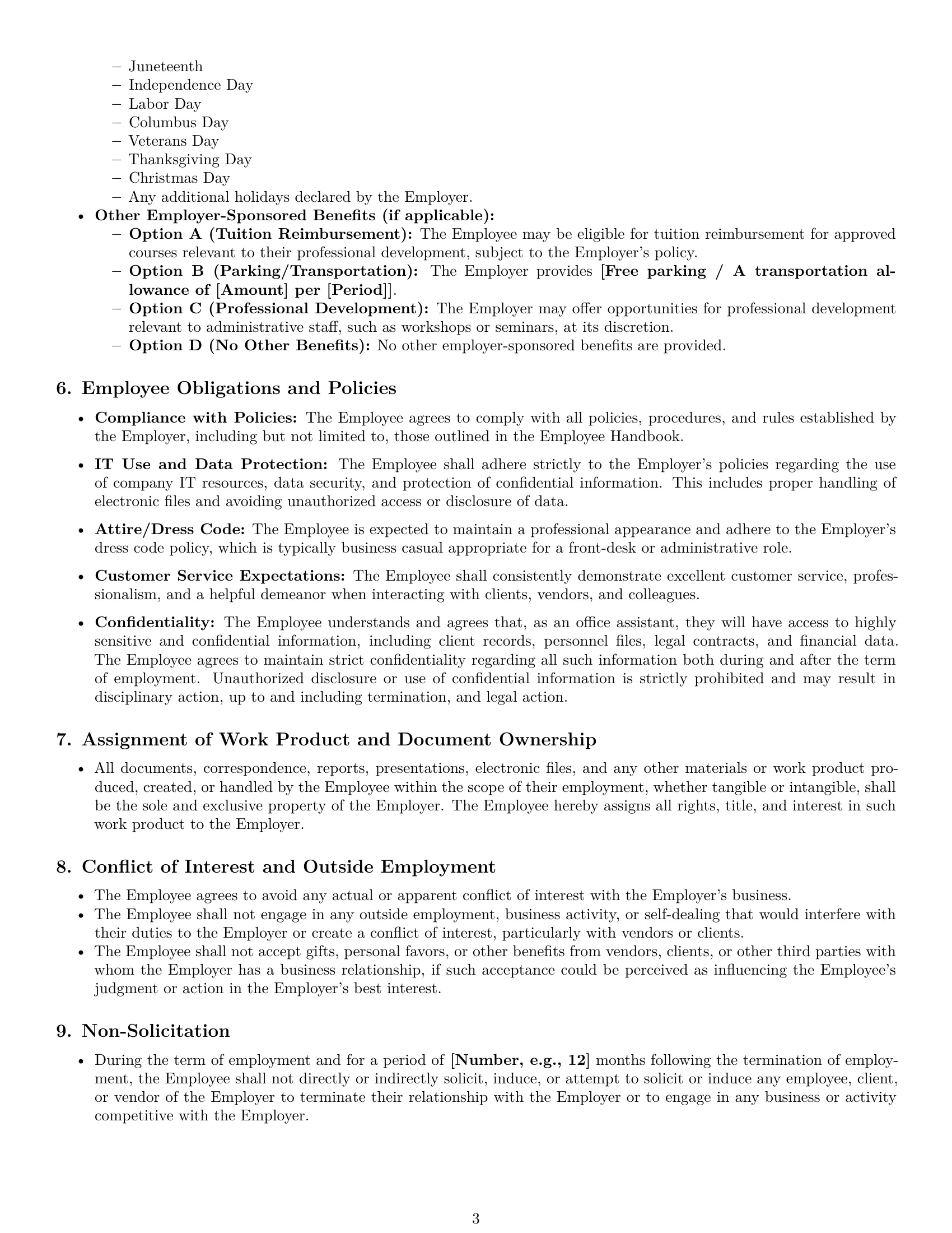 Preview page 3 of Pro Mississippi office assistant employment contract template
