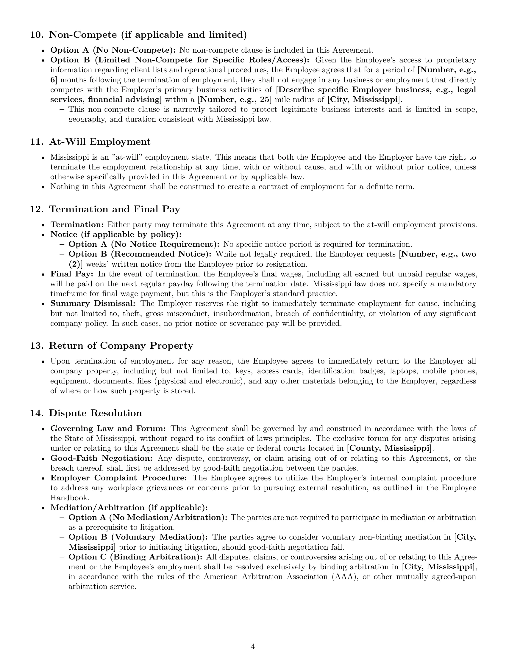 Preview page 4 of Pro Mississippi office assistant employment contract template