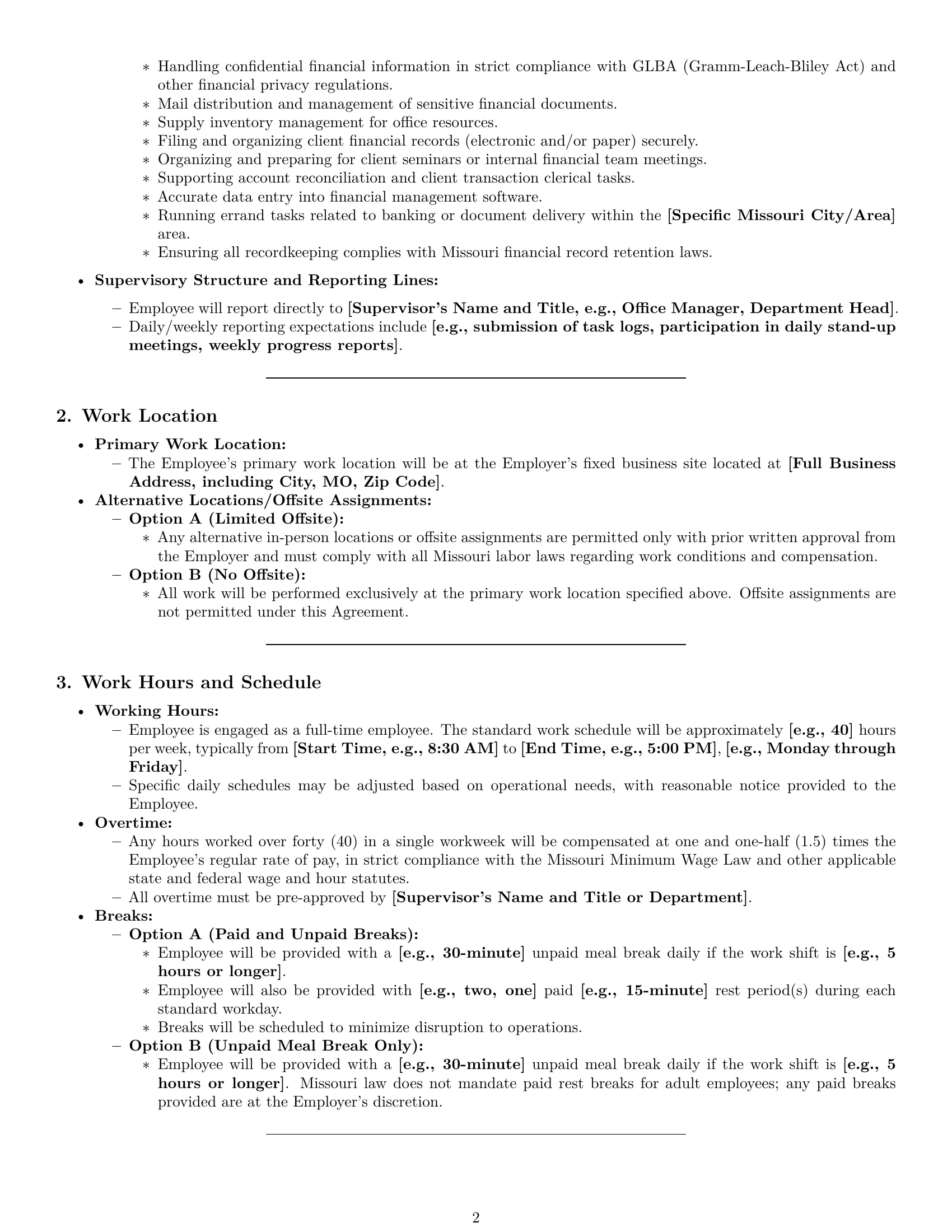 Preview page 2 of Pro Missouri office assistant employment contract template