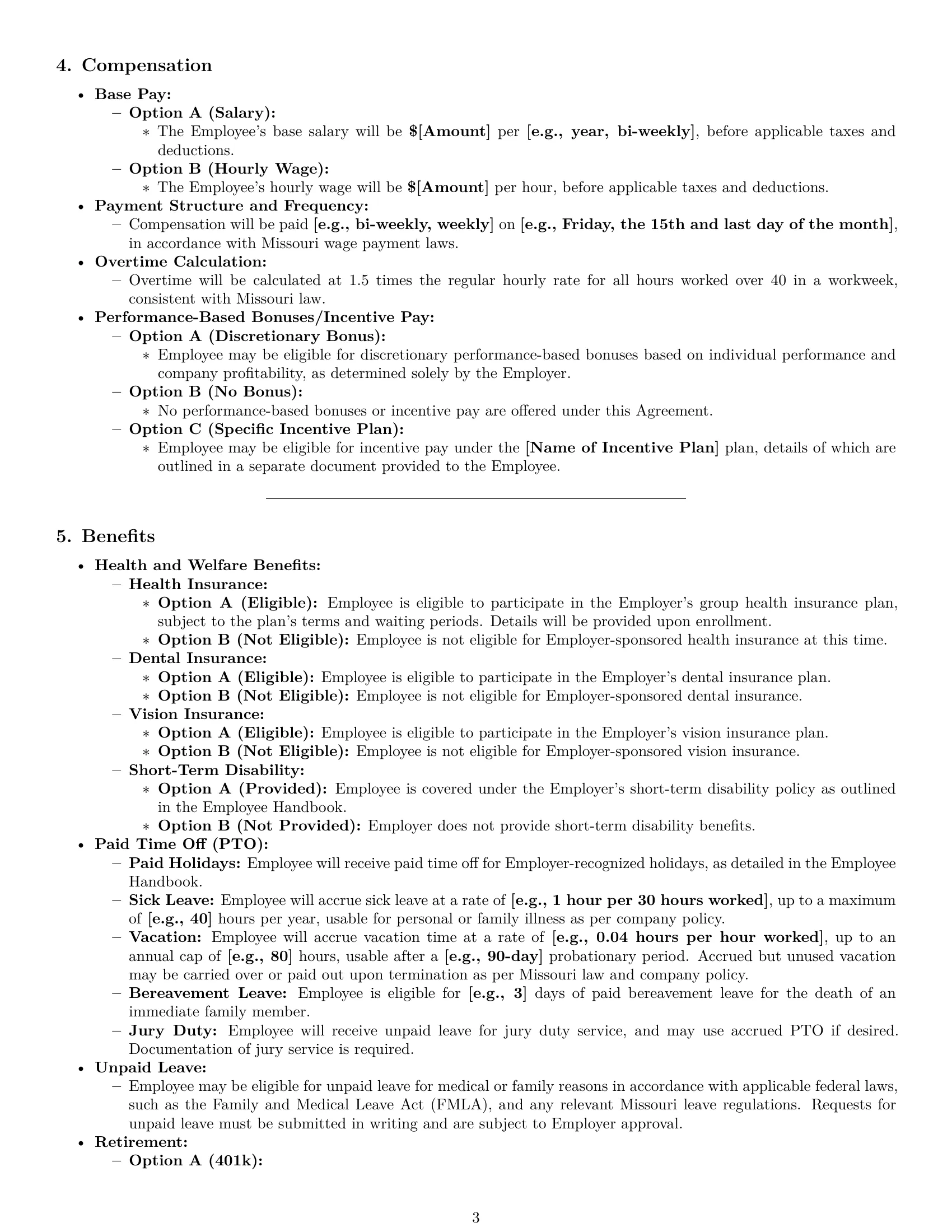 Preview page 3 of Pro Missouri office assistant employment contract template