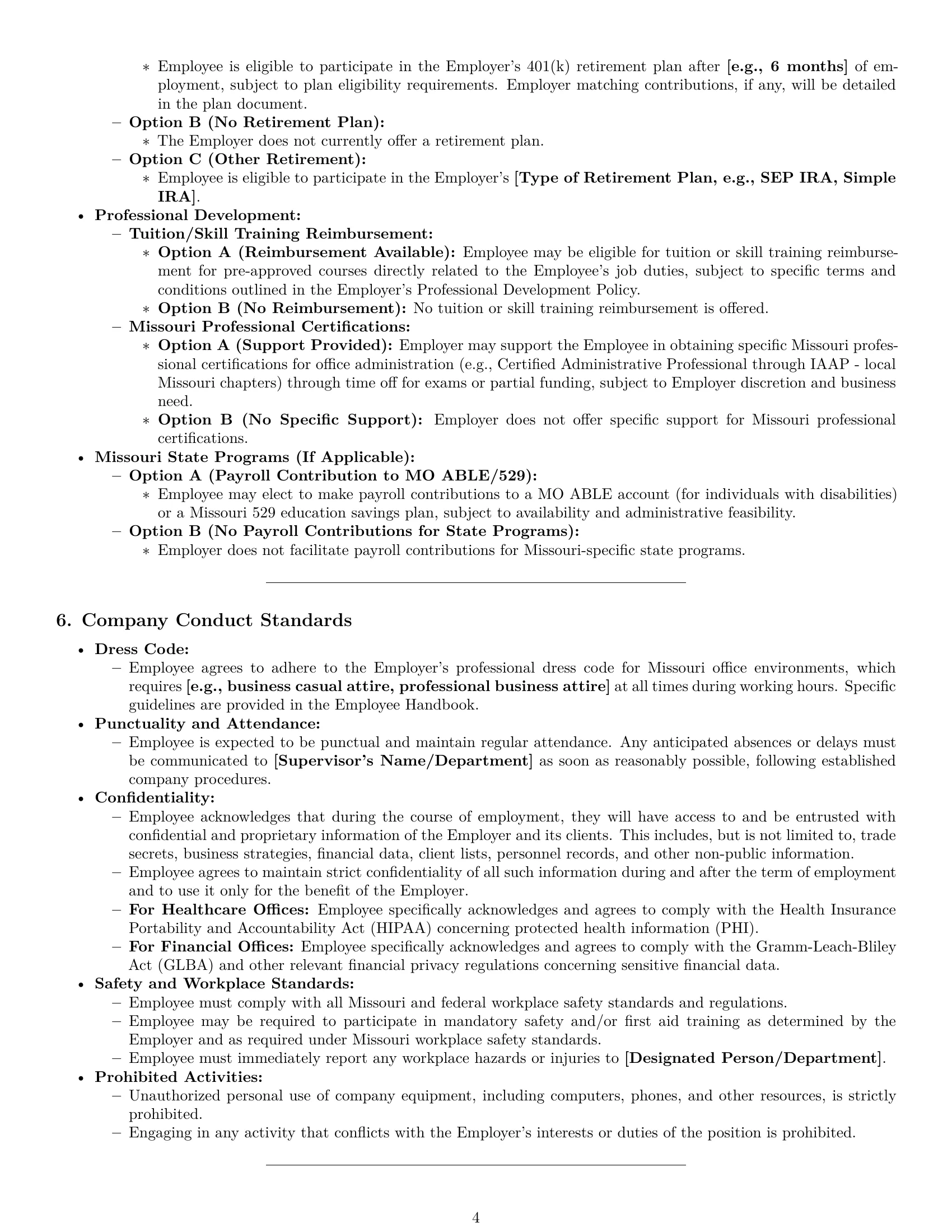 Preview page 4 of Pro Missouri office assistant employment contract template