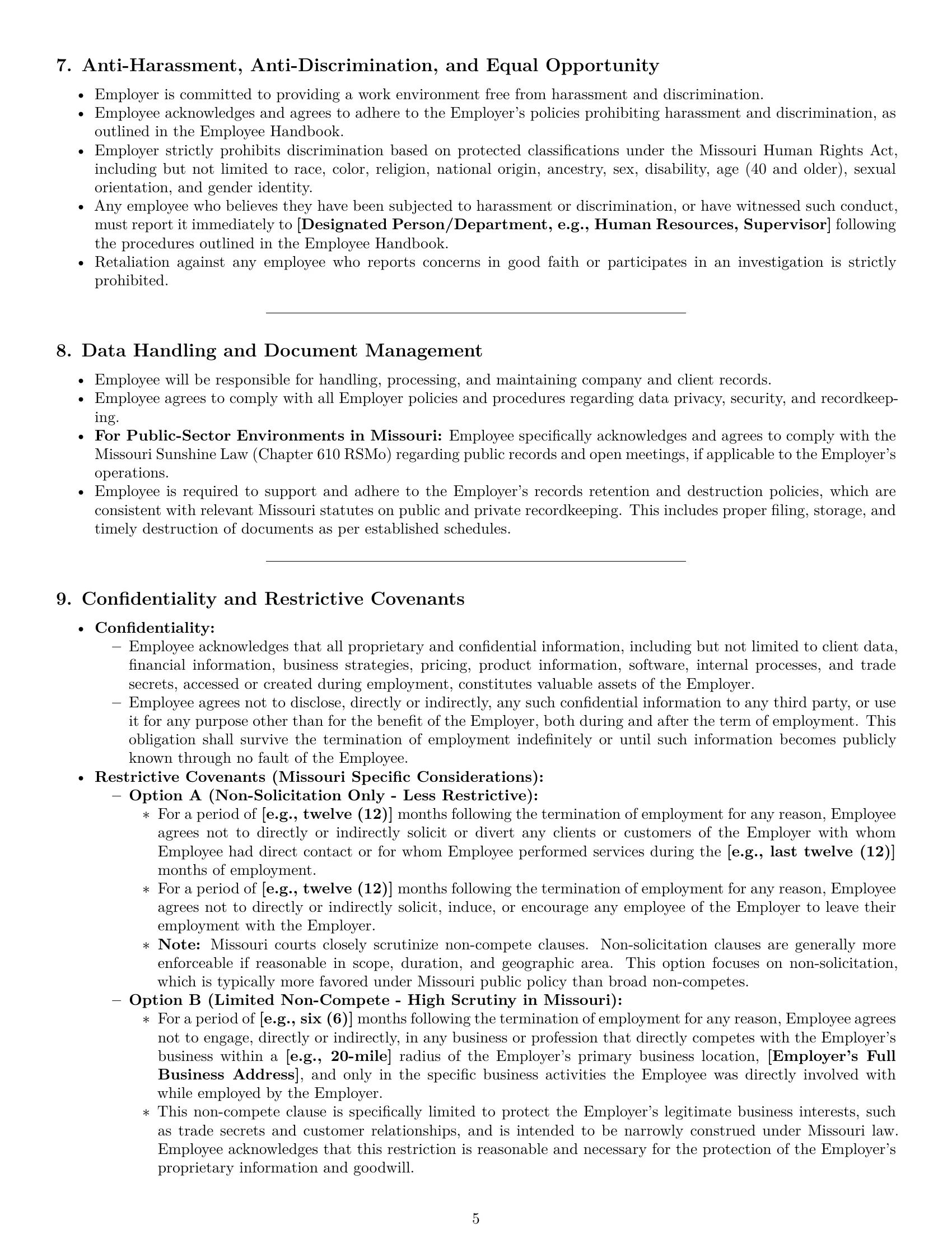 Preview page 5 of Pro Missouri office assistant employment contract template