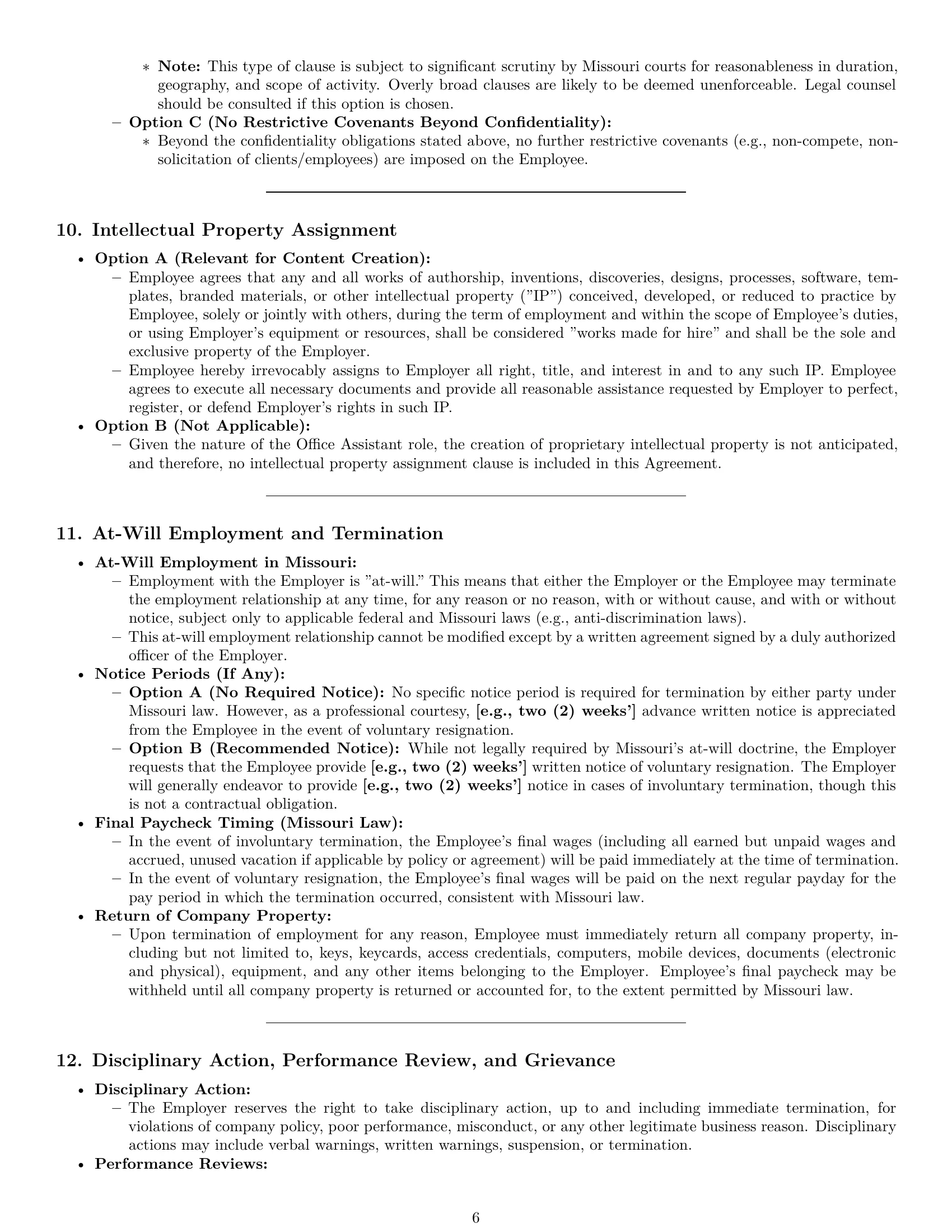 Preview page 6 of Pro Missouri office assistant employment contract template