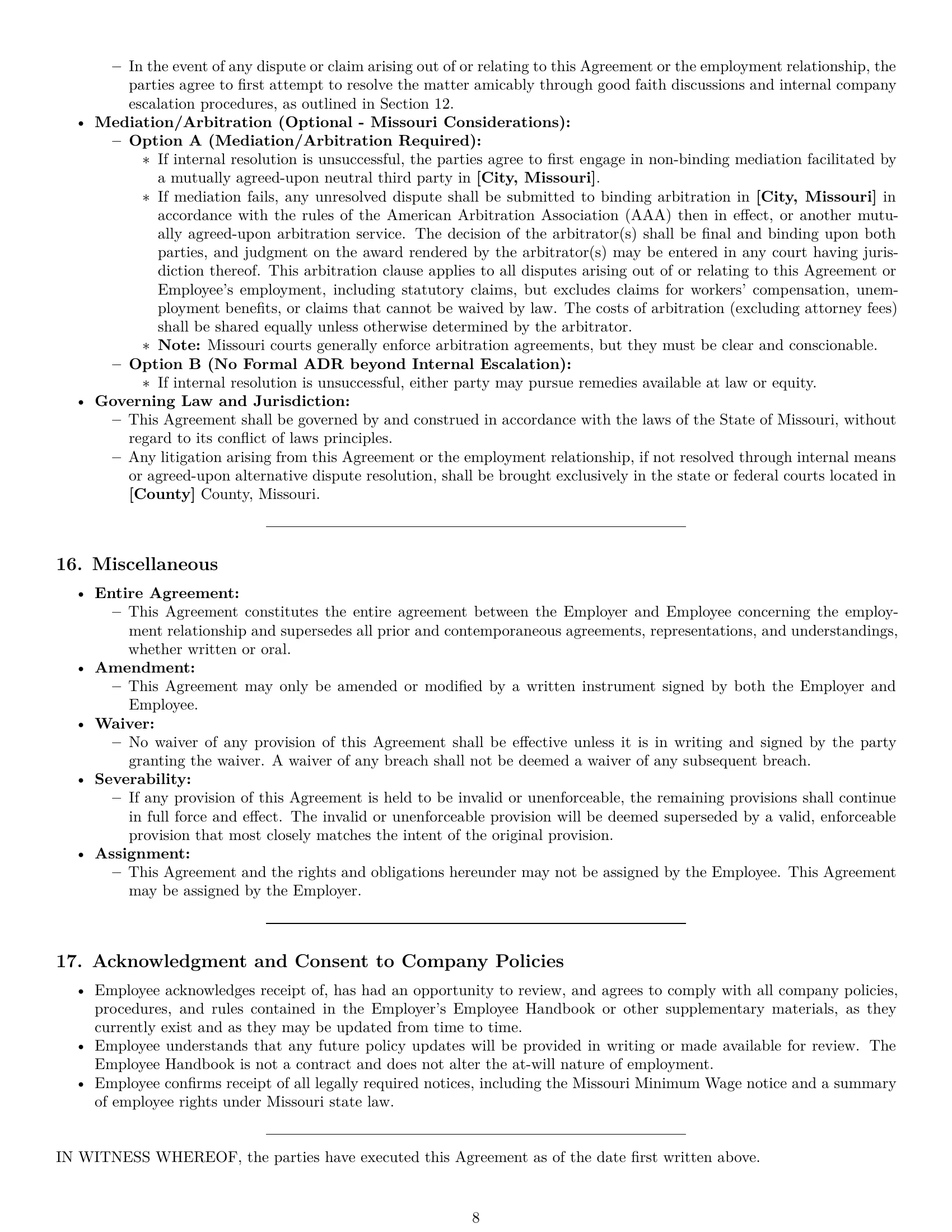 Preview page 8 of Pro Missouri office assistant employment contract template