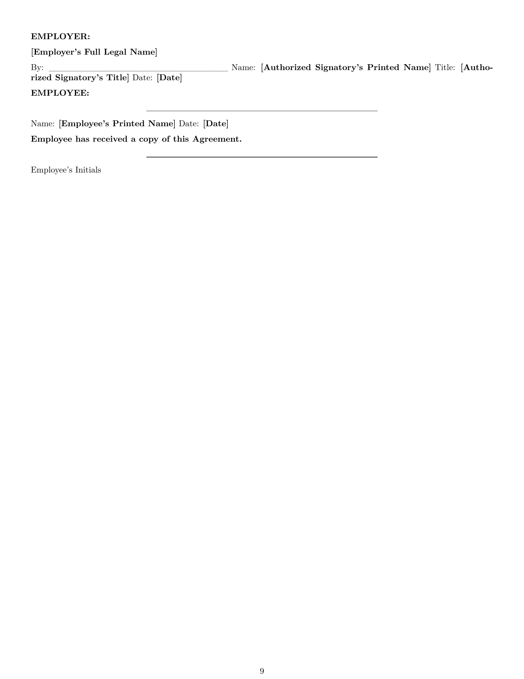 Preview page 9 of Pro Missouri office assistant employment contract template