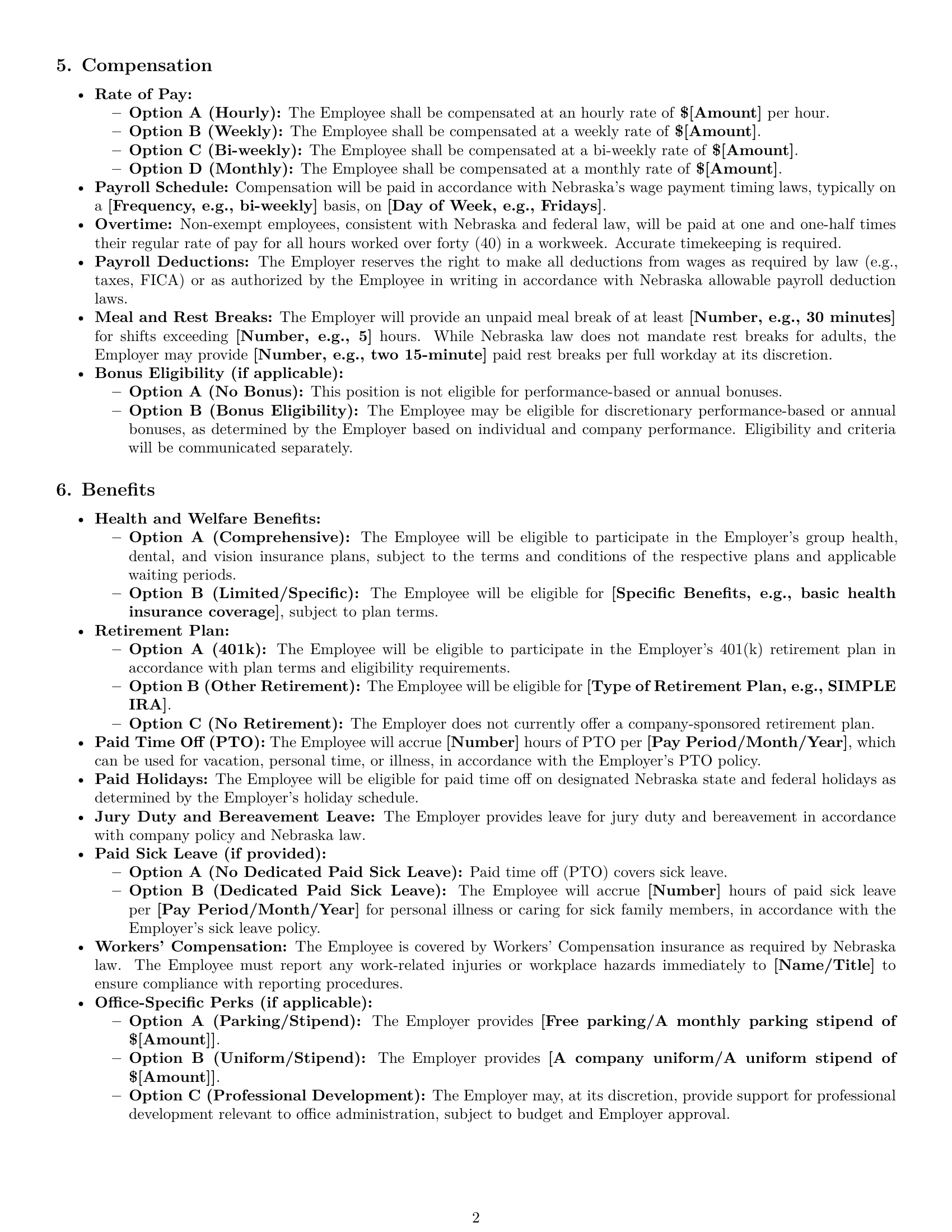 Preview page 2 of Pro Nebraska office assistant employment contract template