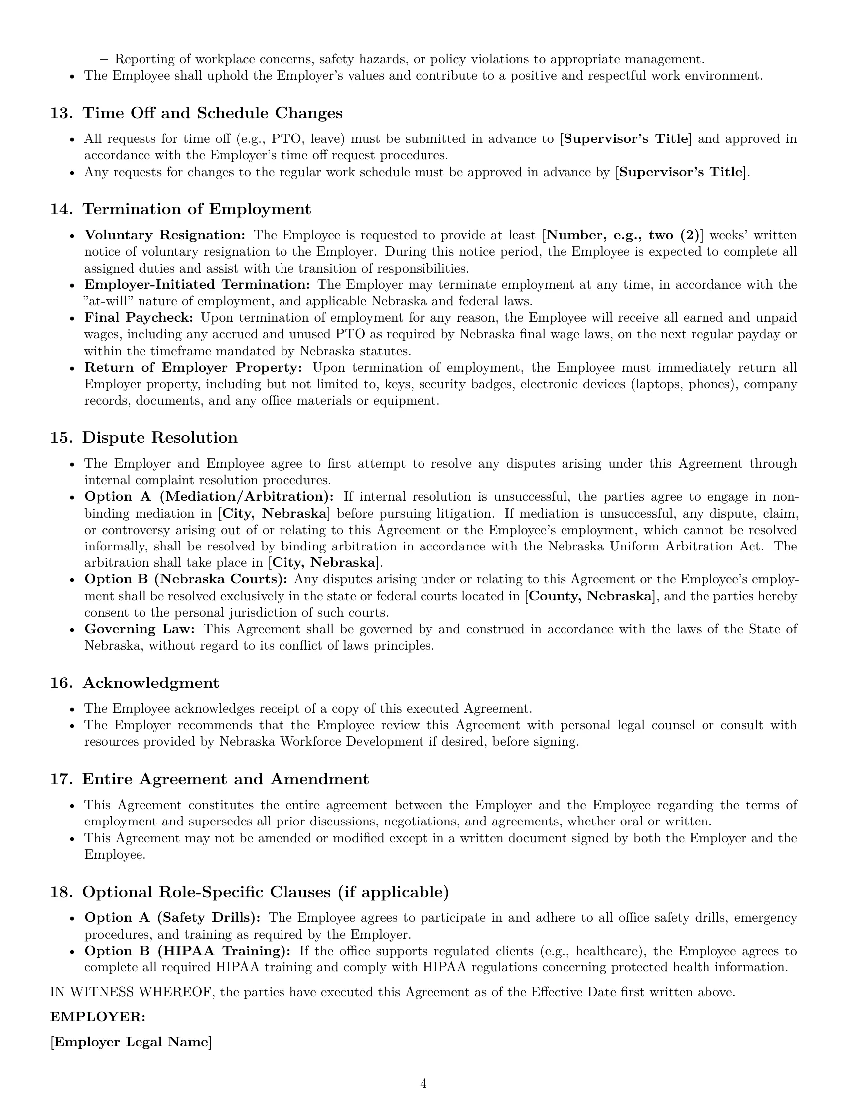 Preview page 4 of Pro Nebraska office assistant employment contract template