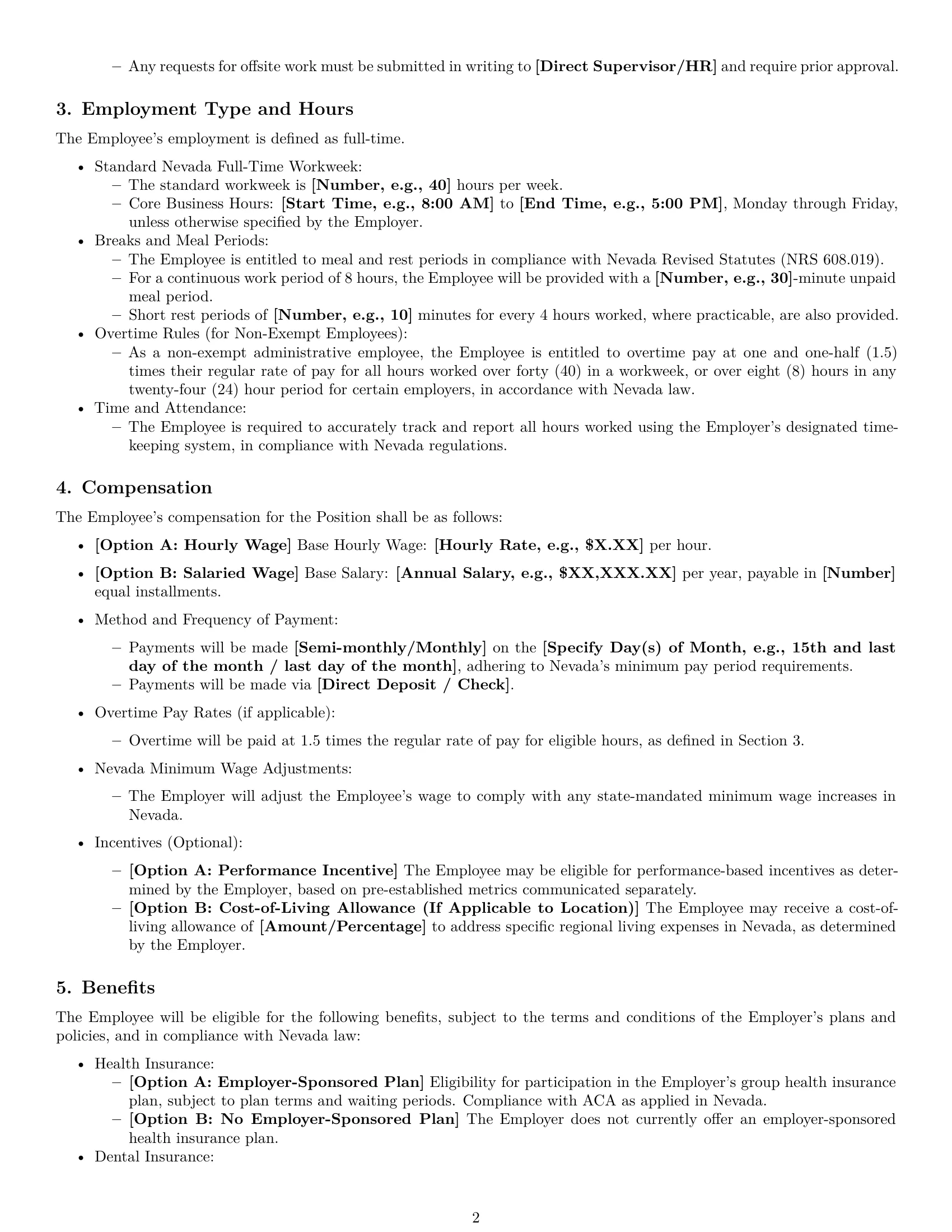 Preview page 2 of Pro Nevada office assistant employment contract template