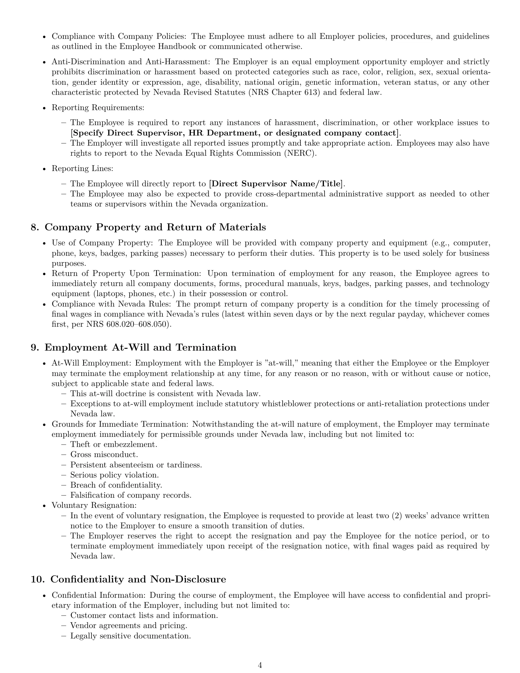 Preview page 4 of Pro Nevada office assistant employment contract template