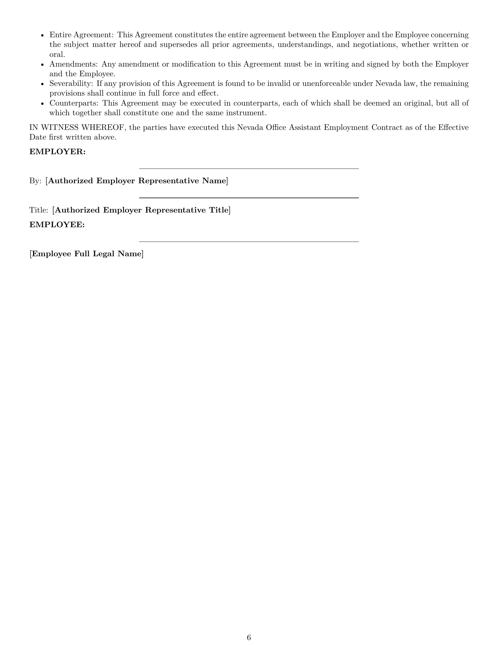 Preview page 6 of Pro Nevada office assistant employment contract template