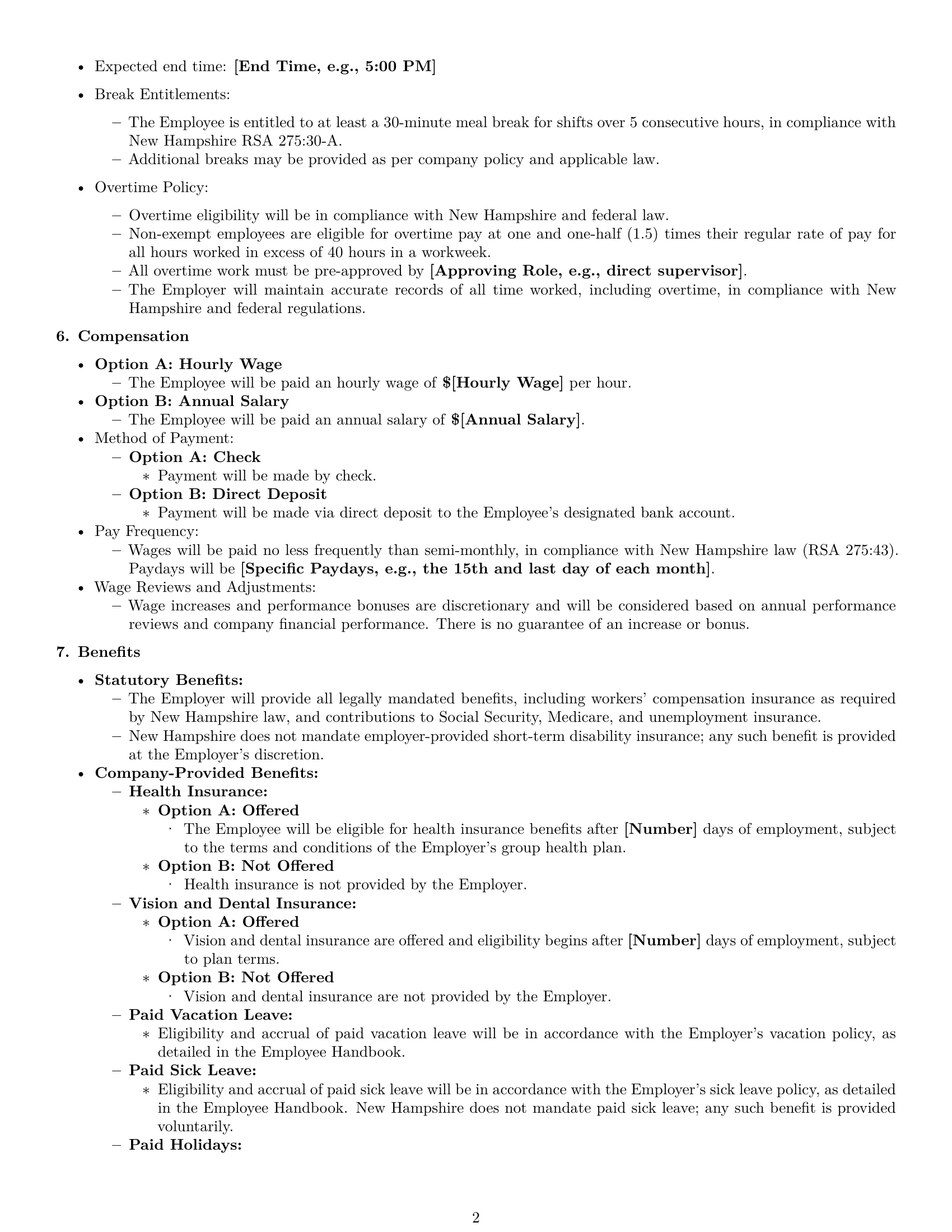 Preview page 2 of Pro New Hampshire office assistant employment contract template