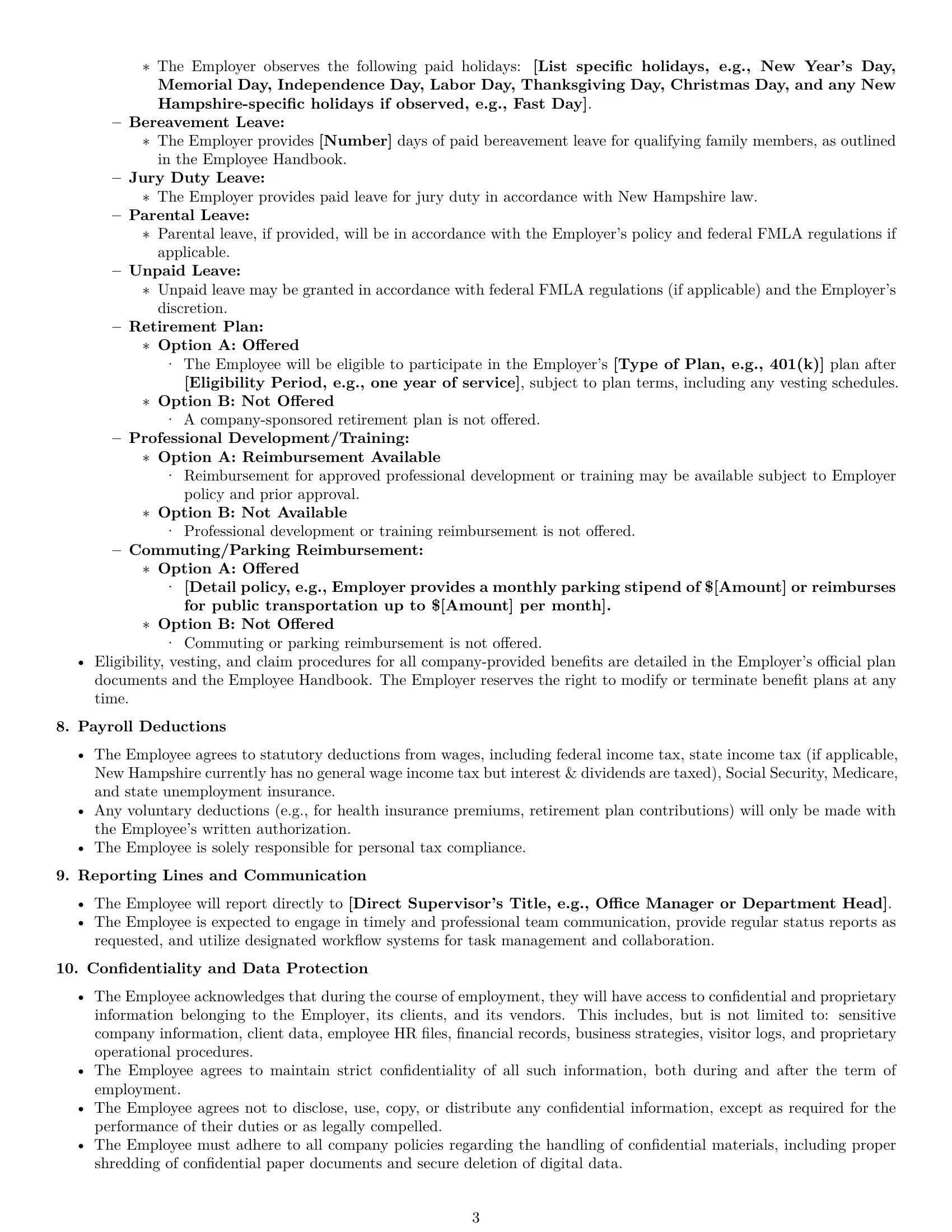 Preview page 3 of Pro New Hampshire office assistant employment contract template