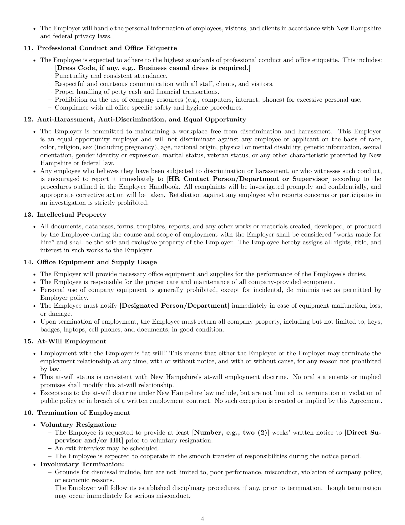 Preview page 4 of Pro New Hampshire office assistant employment contract template