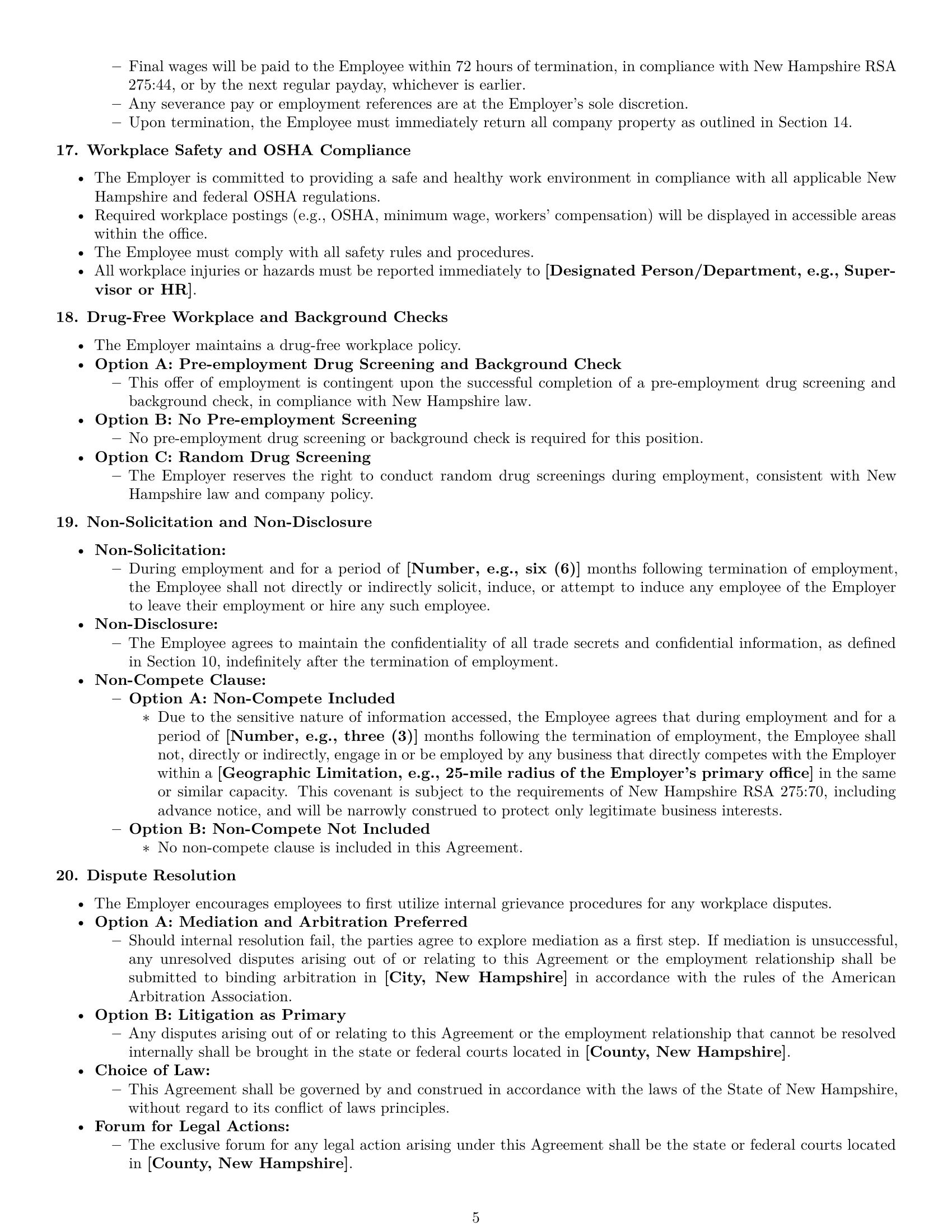 Preview page 5 of Pro New Hampshire office assistant employment contract template