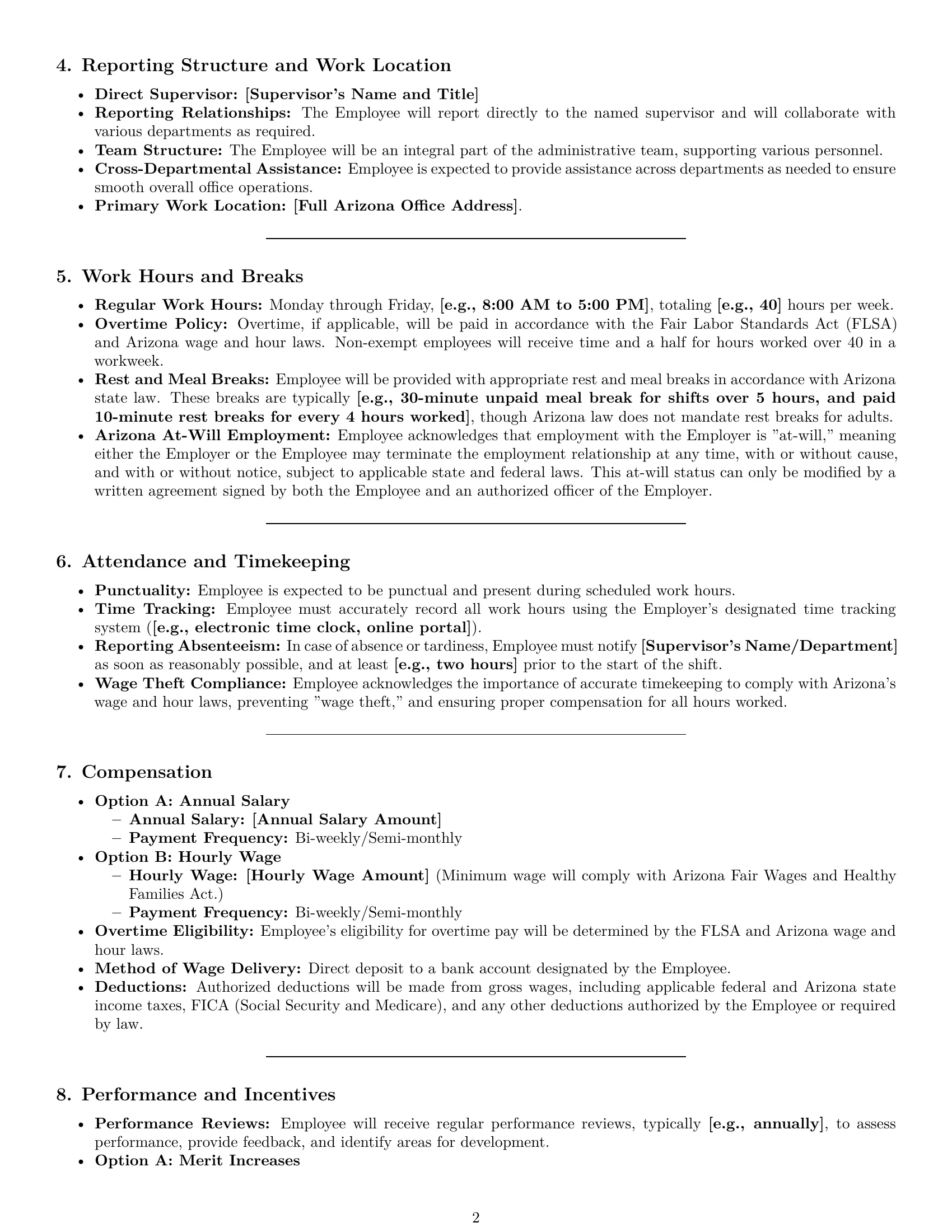 Preview page 2 of Pro Arizona office assistant employment contract template