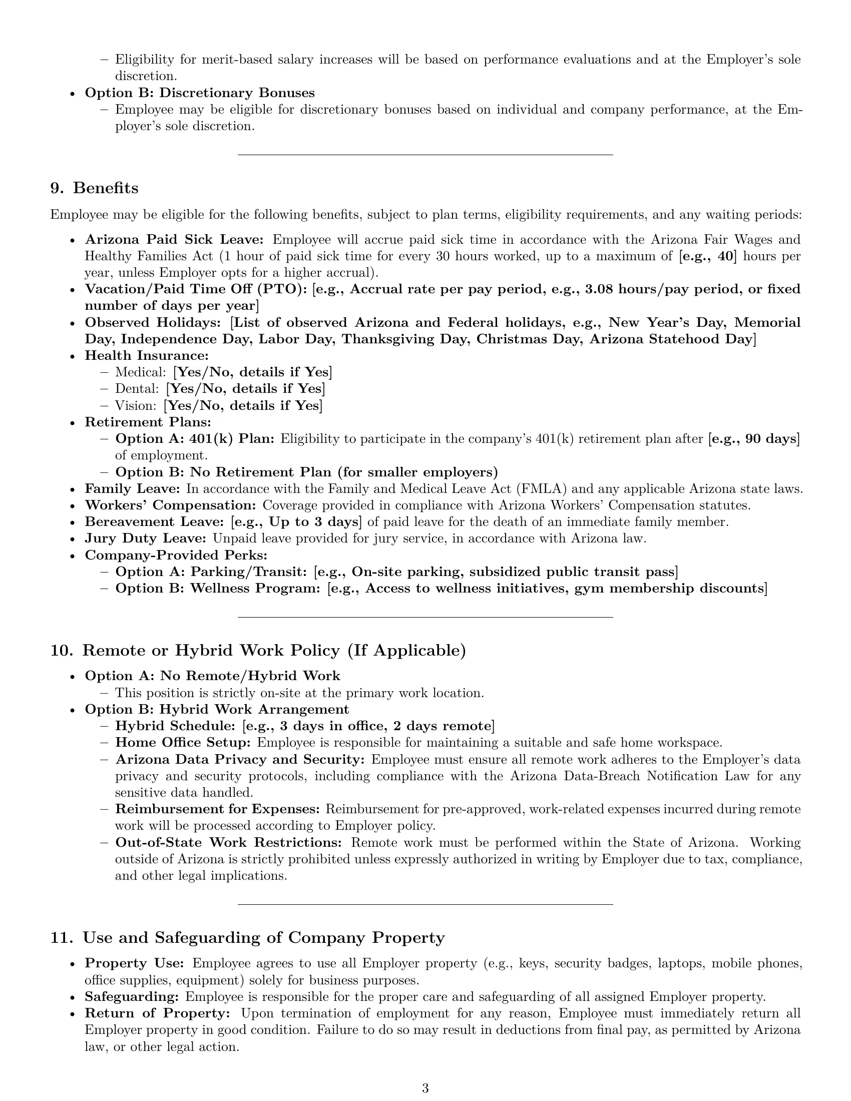 Preview page 3 of Pro Arizona office assistant employment contract template