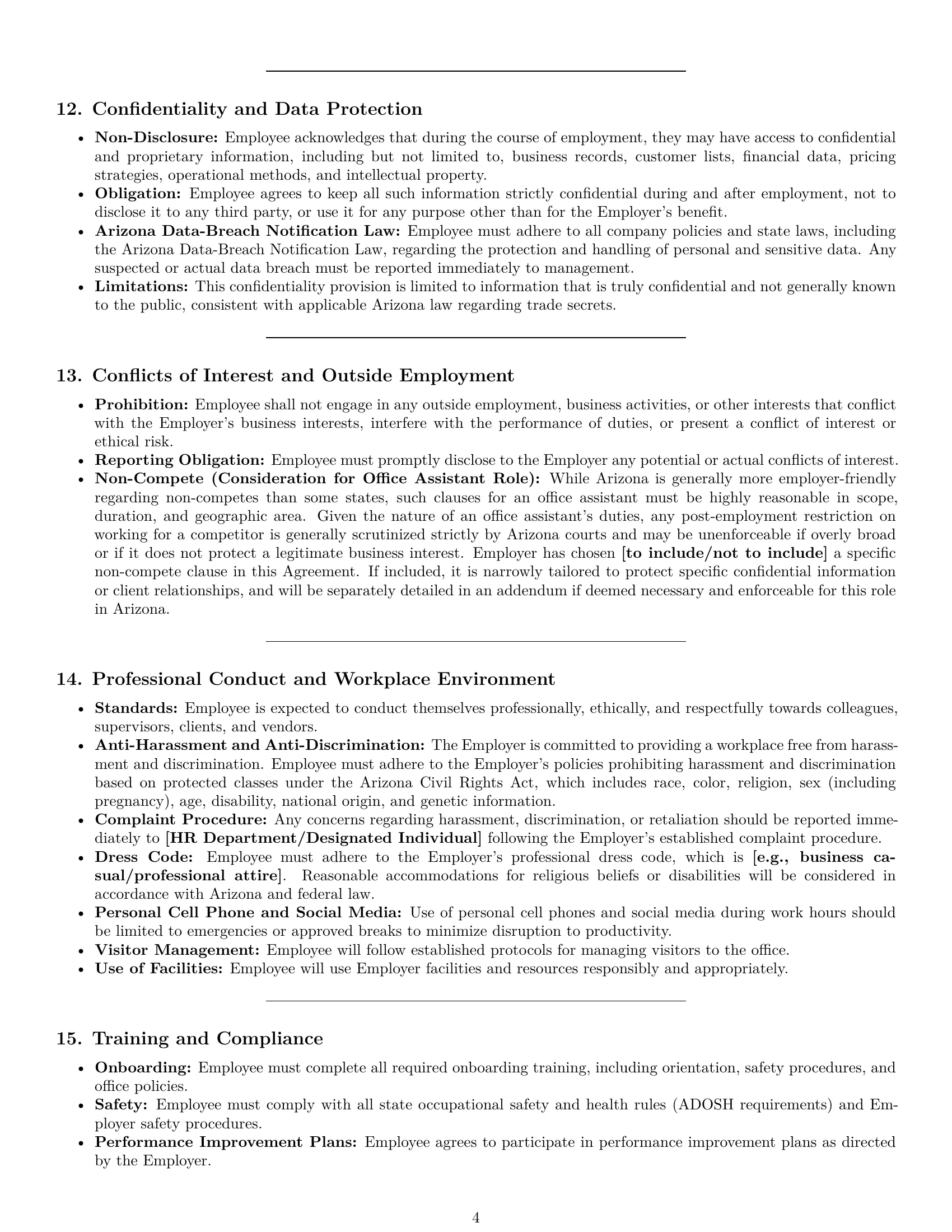 Preview page 4 of Pro Arizona office assistant employment contract template