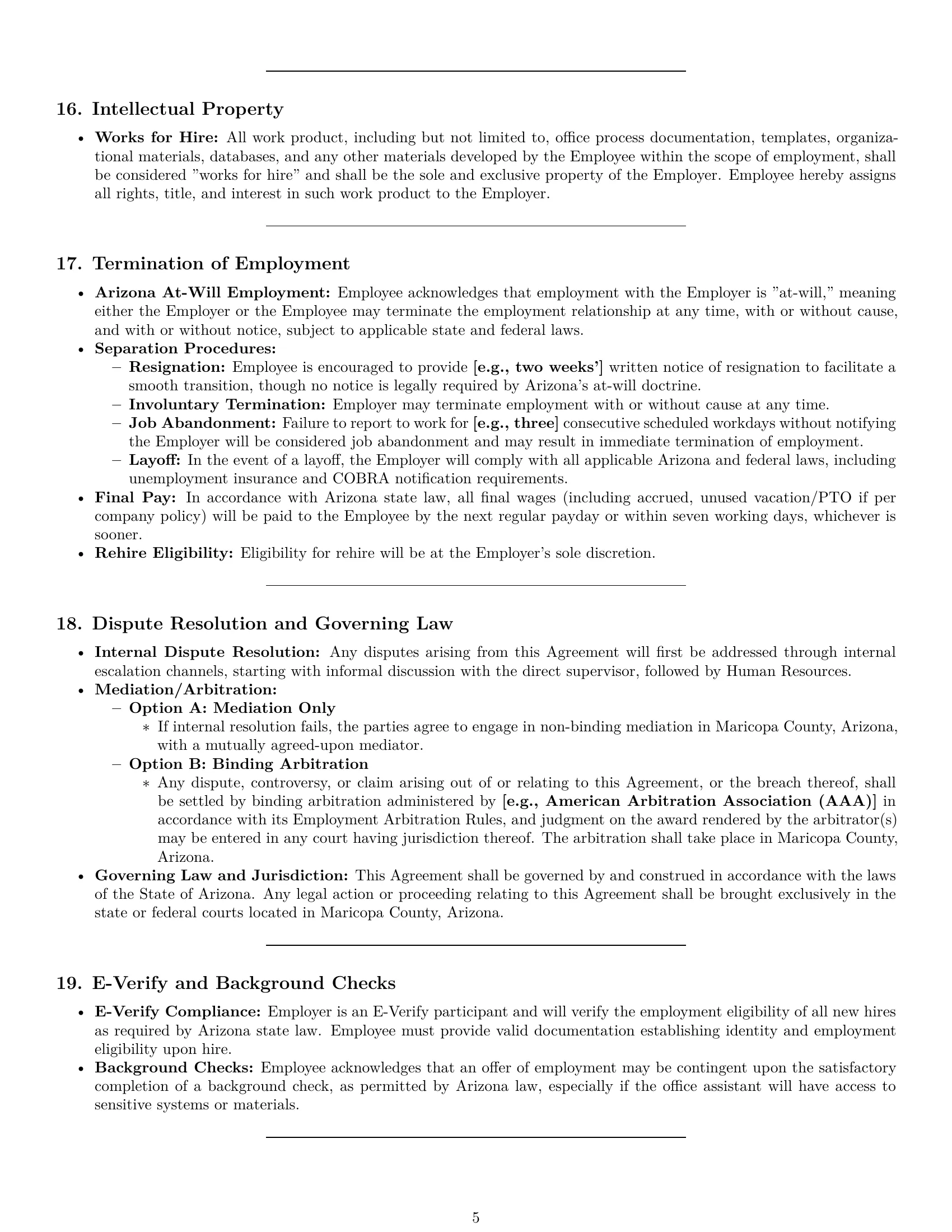 Preview page 5 of Pro Arizona office assistant employment contract template