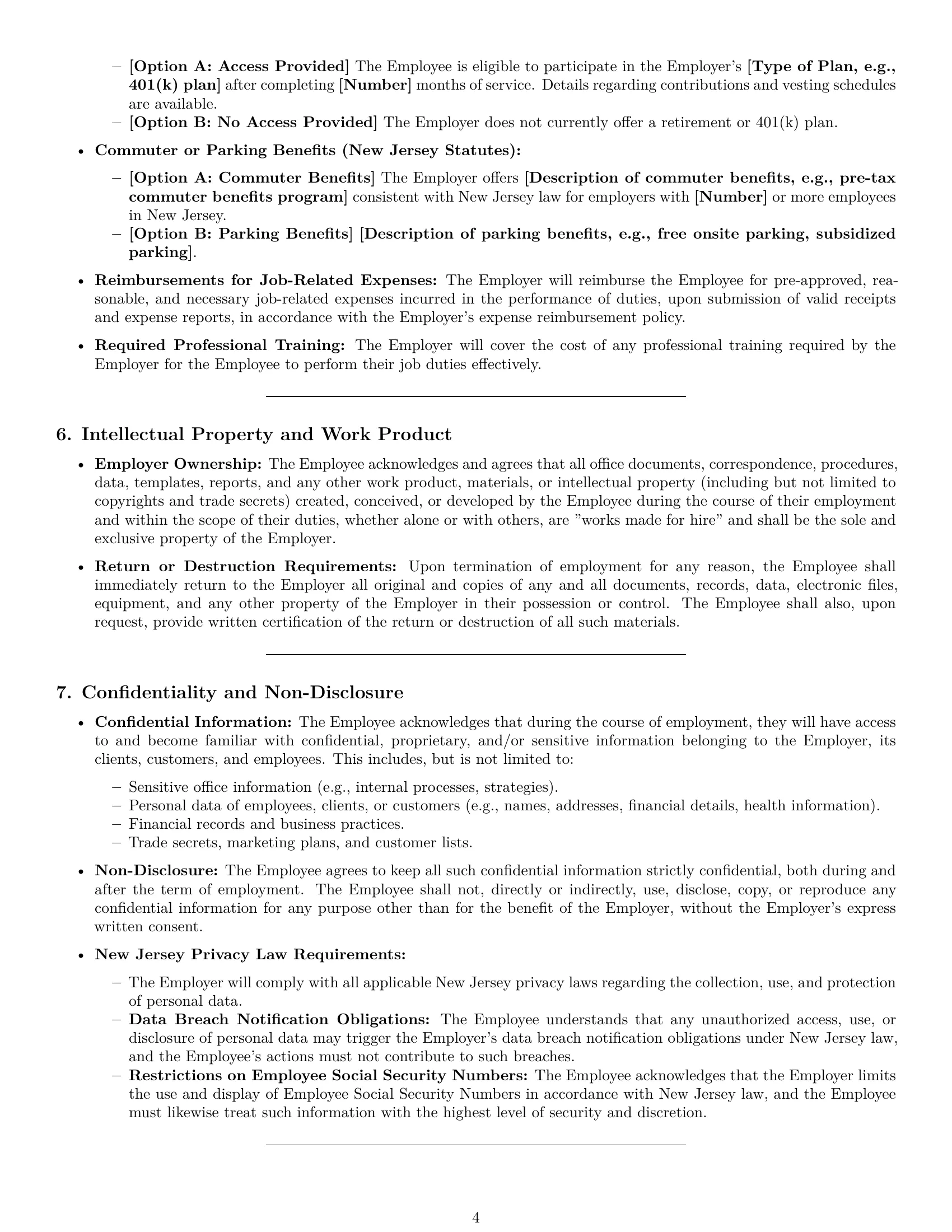 Preview page 4 of Pro New Jersey office assistant employment contract template