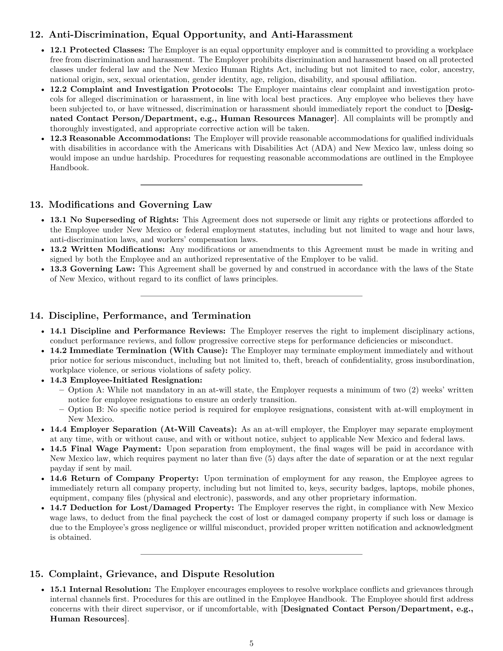 Preview page 5 of Pro New Mexico office assistant employment contract template