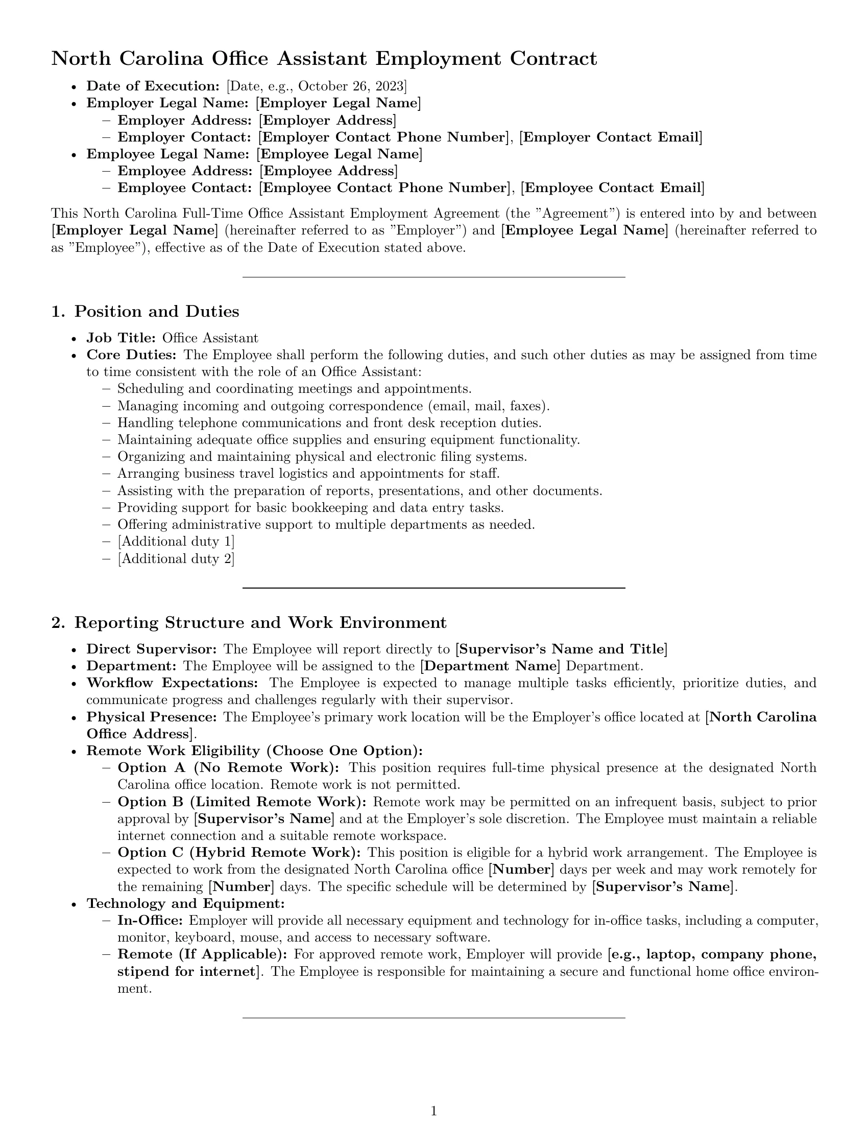 Preview page 1 of Pro North Carolina office assistant employment contract template