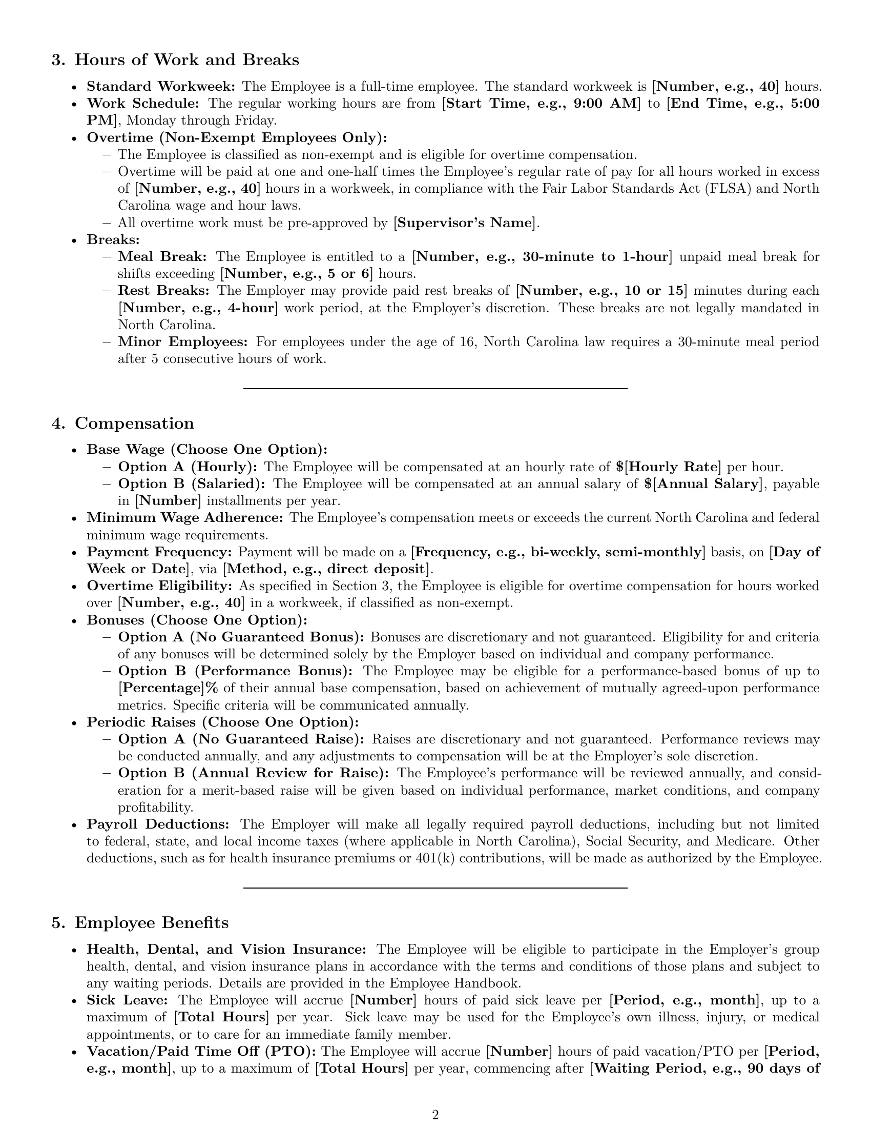 Preview page 2 of Pro North Carolina office assistant employment contract template