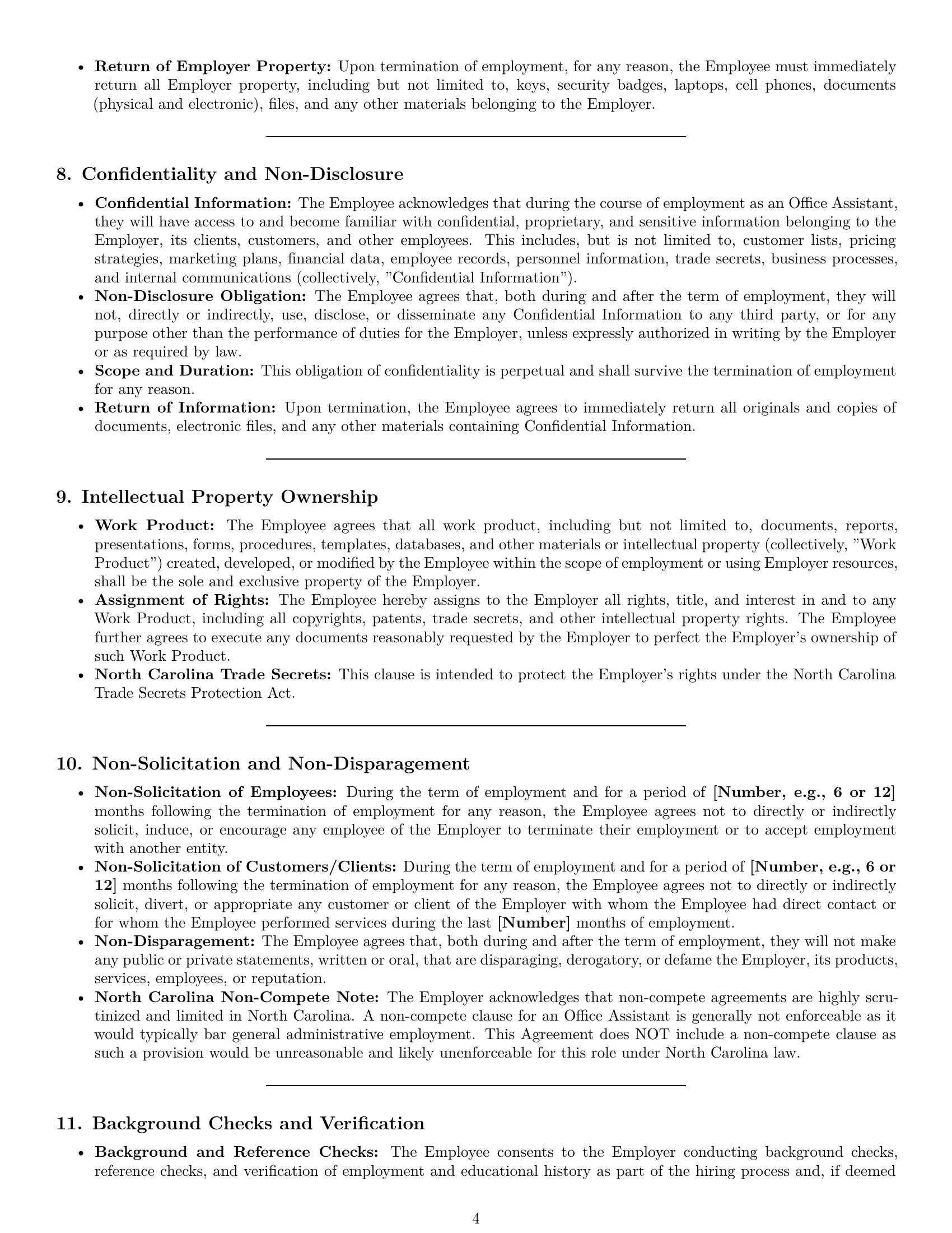 Preview page 4 of Pro North Carolina office assistant employment contract template