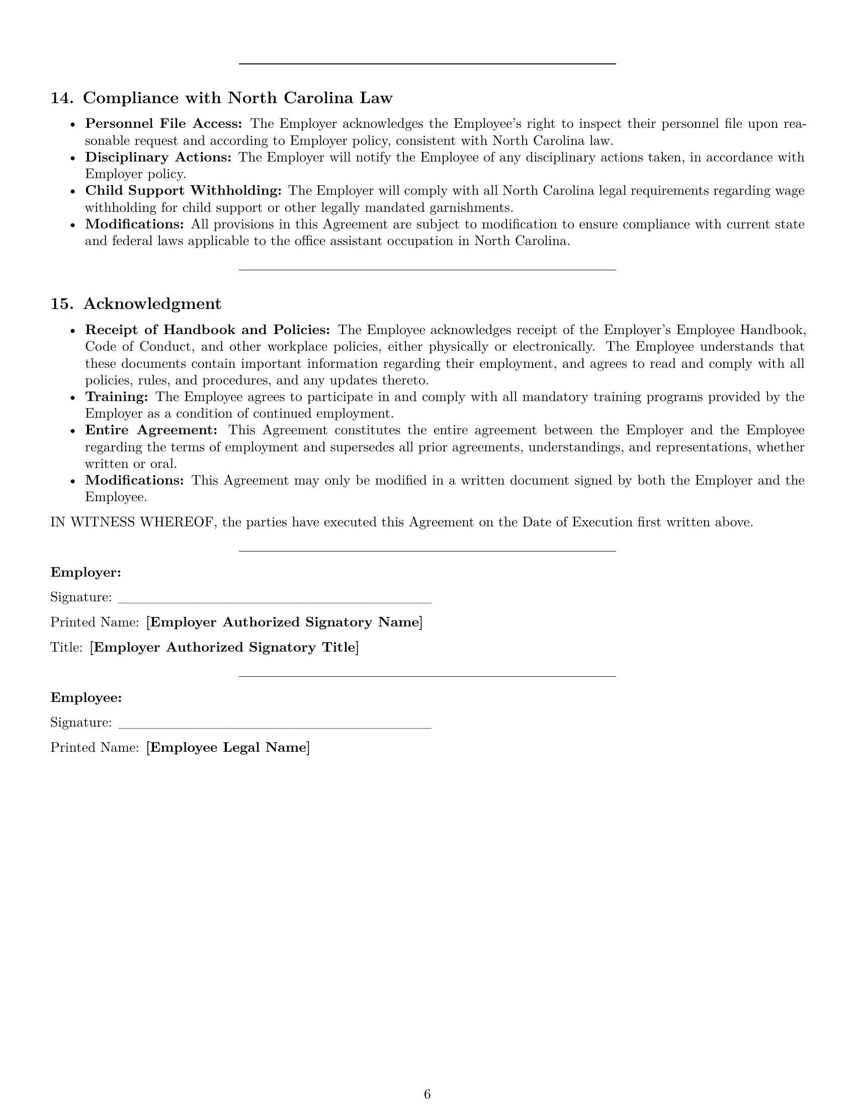 Preview page 6 of Pro North Carolina office assistant employment contract template