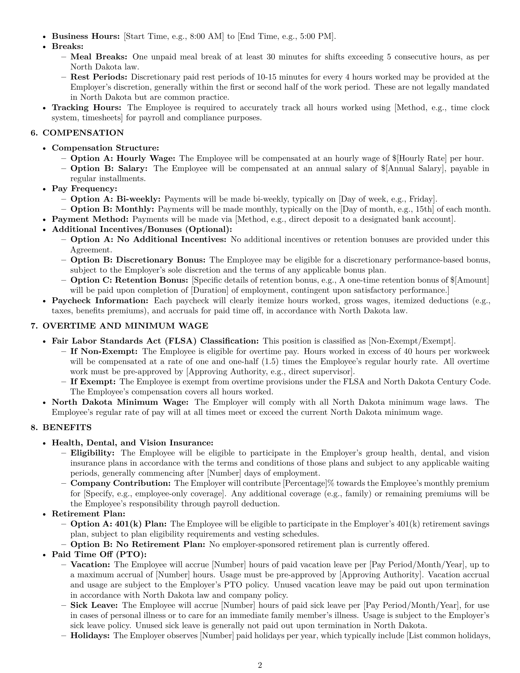 Preview page 2 of Pro North Dakota office assistant employment contract template