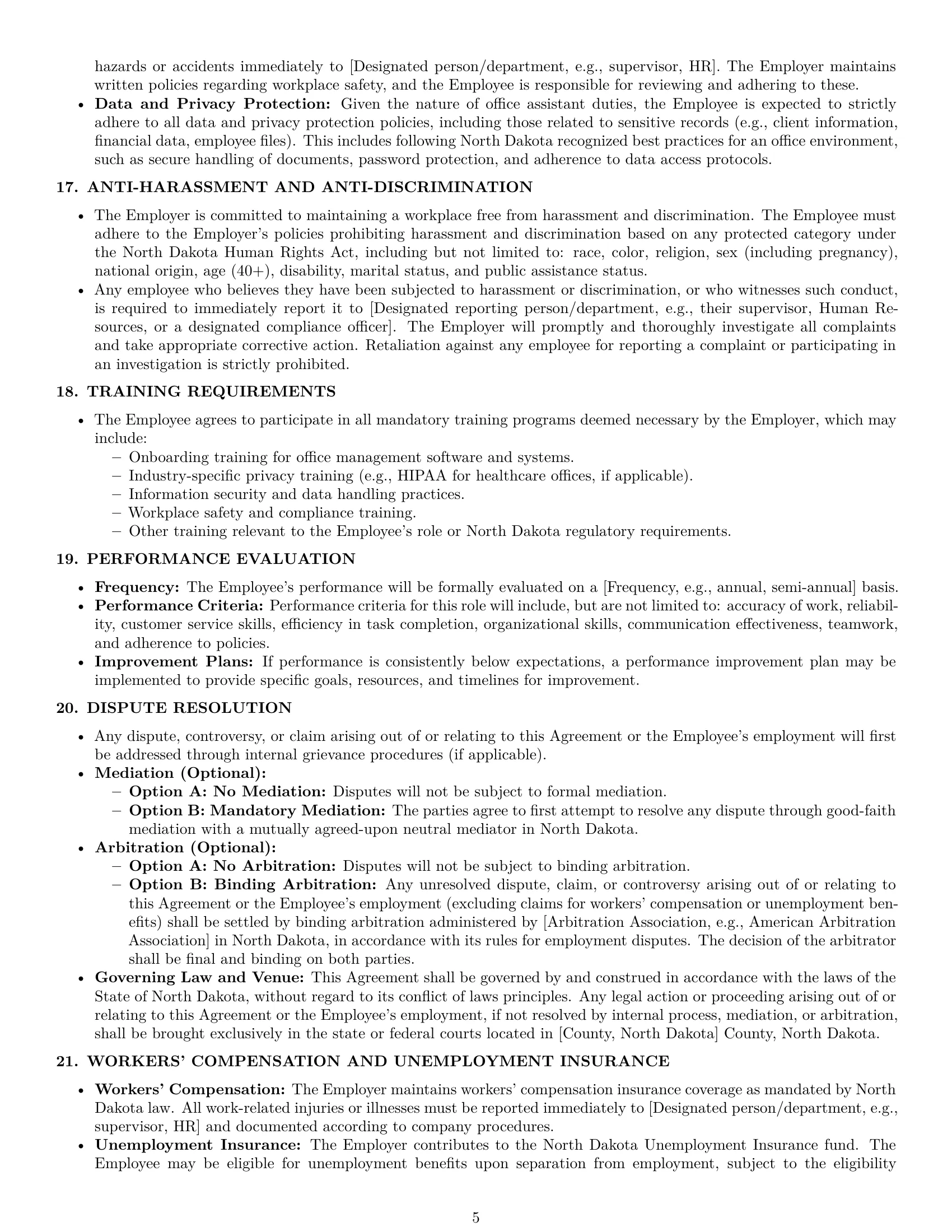 Preview page 5 of Pro North Dakota office assistant employment contract template