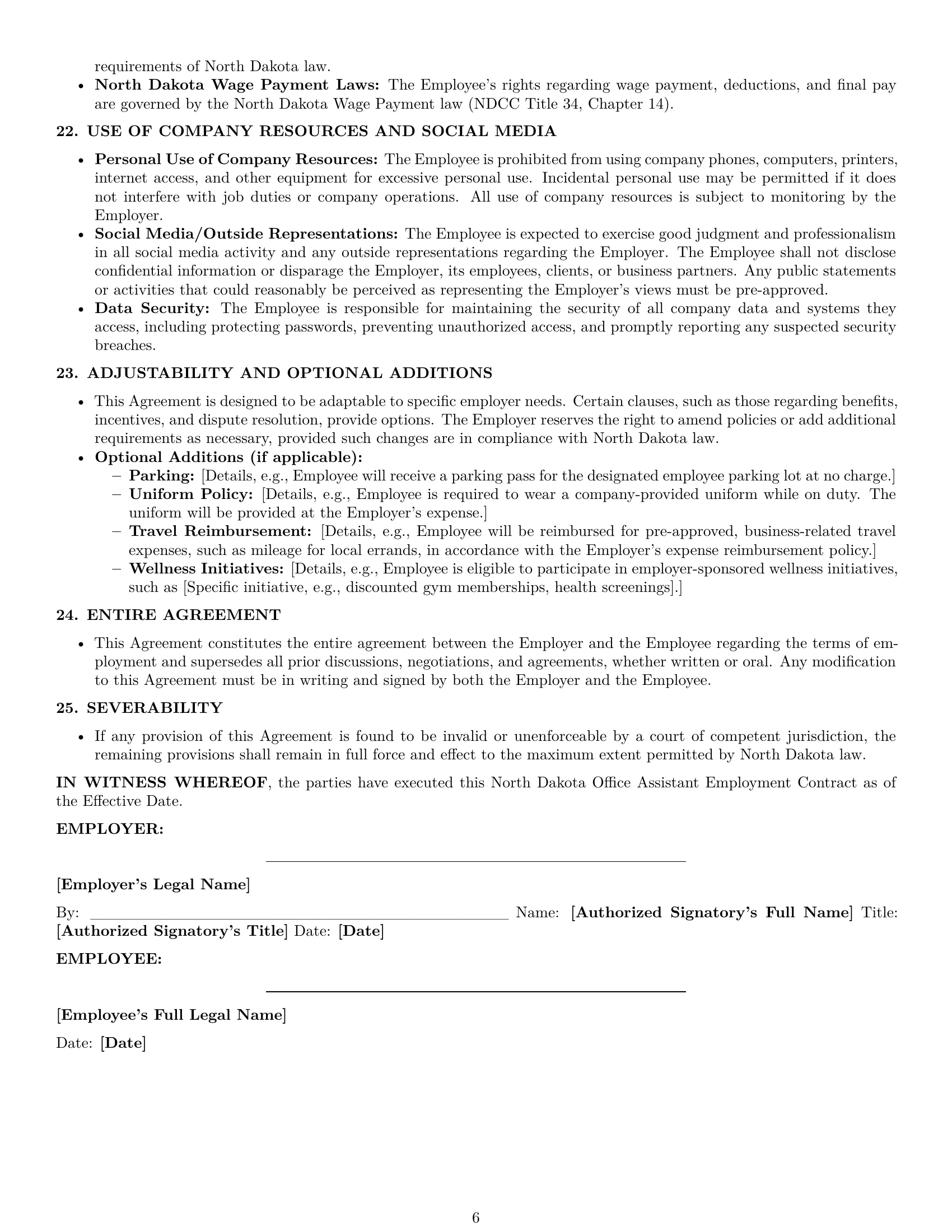 Preview page 6 of Pro North Dakota office assistant employment contract template