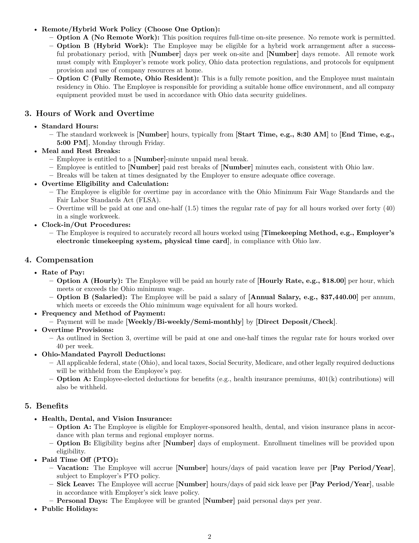 Preview page 2 of Pro Ohio office assistant employment contract template