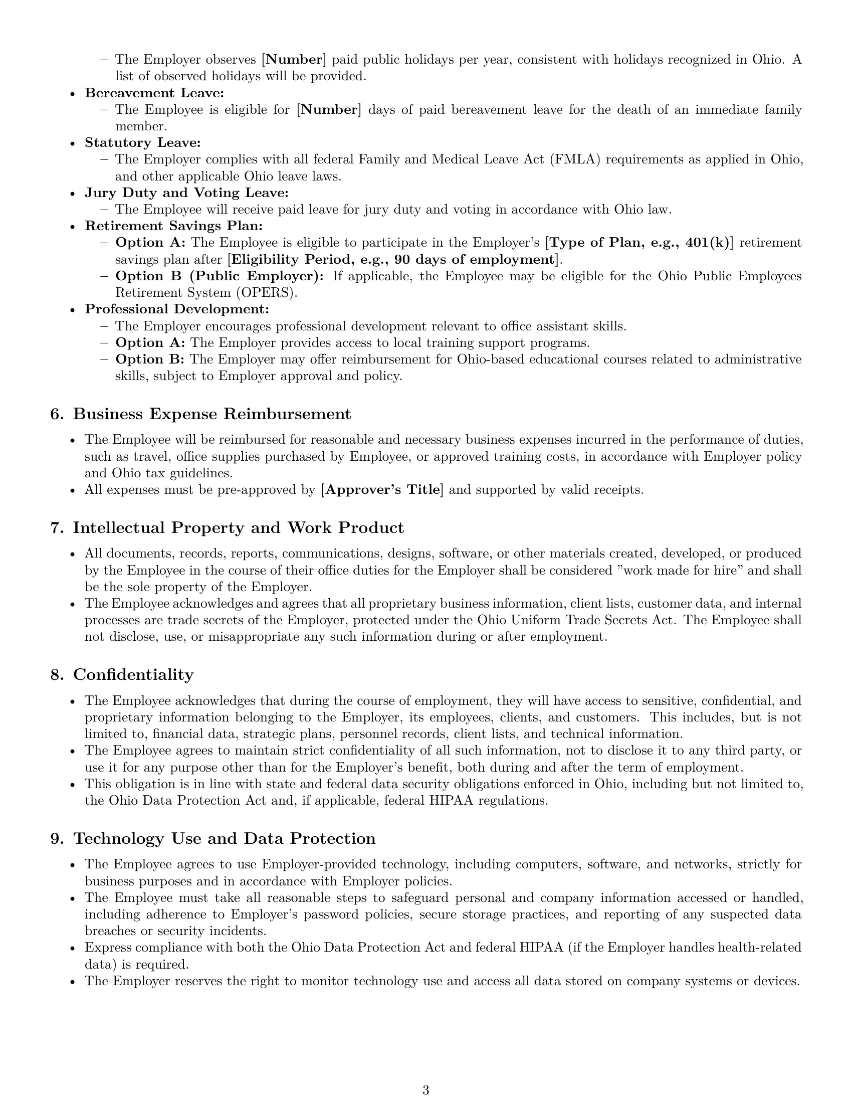 Preview page 3 of Pro Ohio office assistant employment contract template
