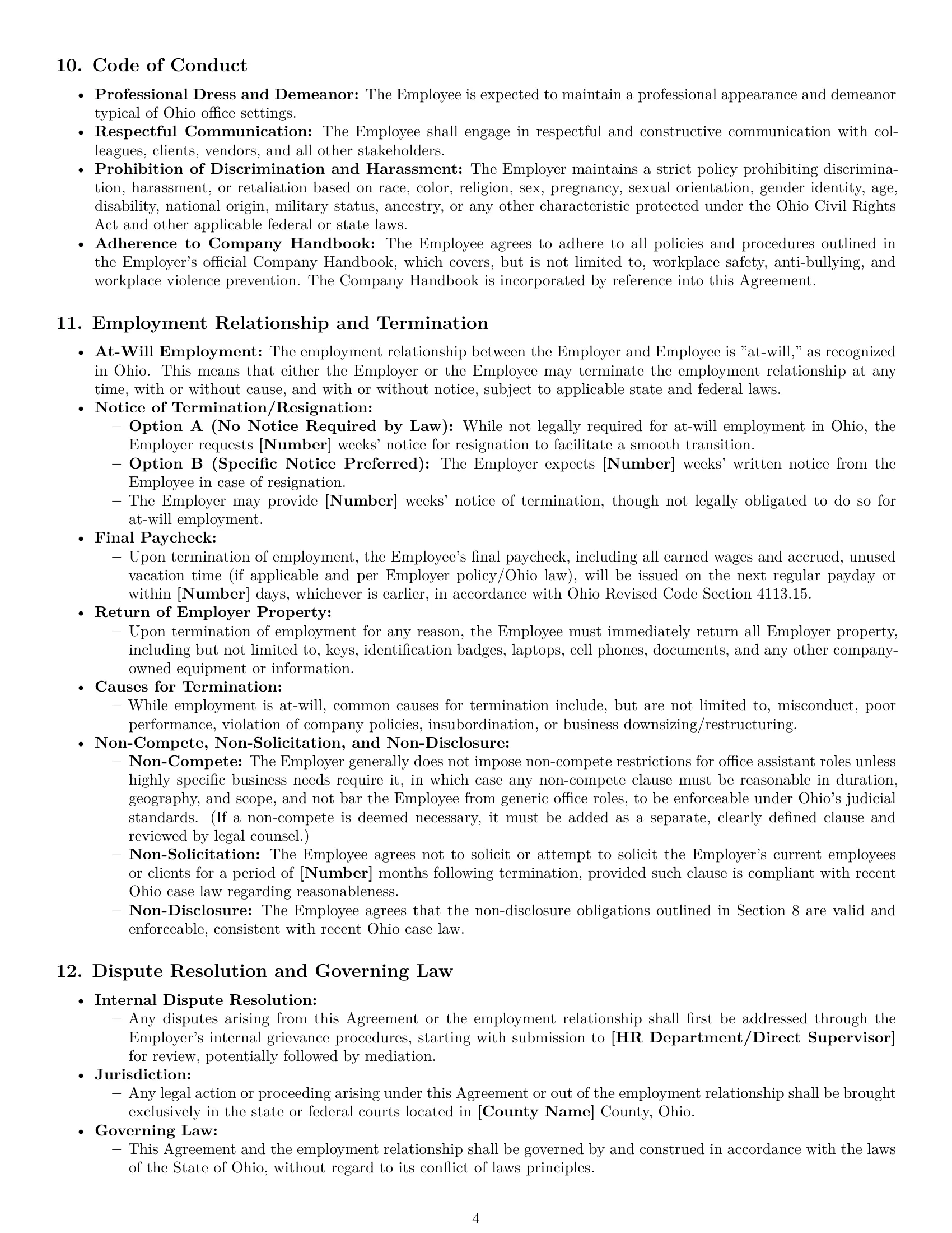 Preview page 4 of Pro Ohio office assistant employment contract template