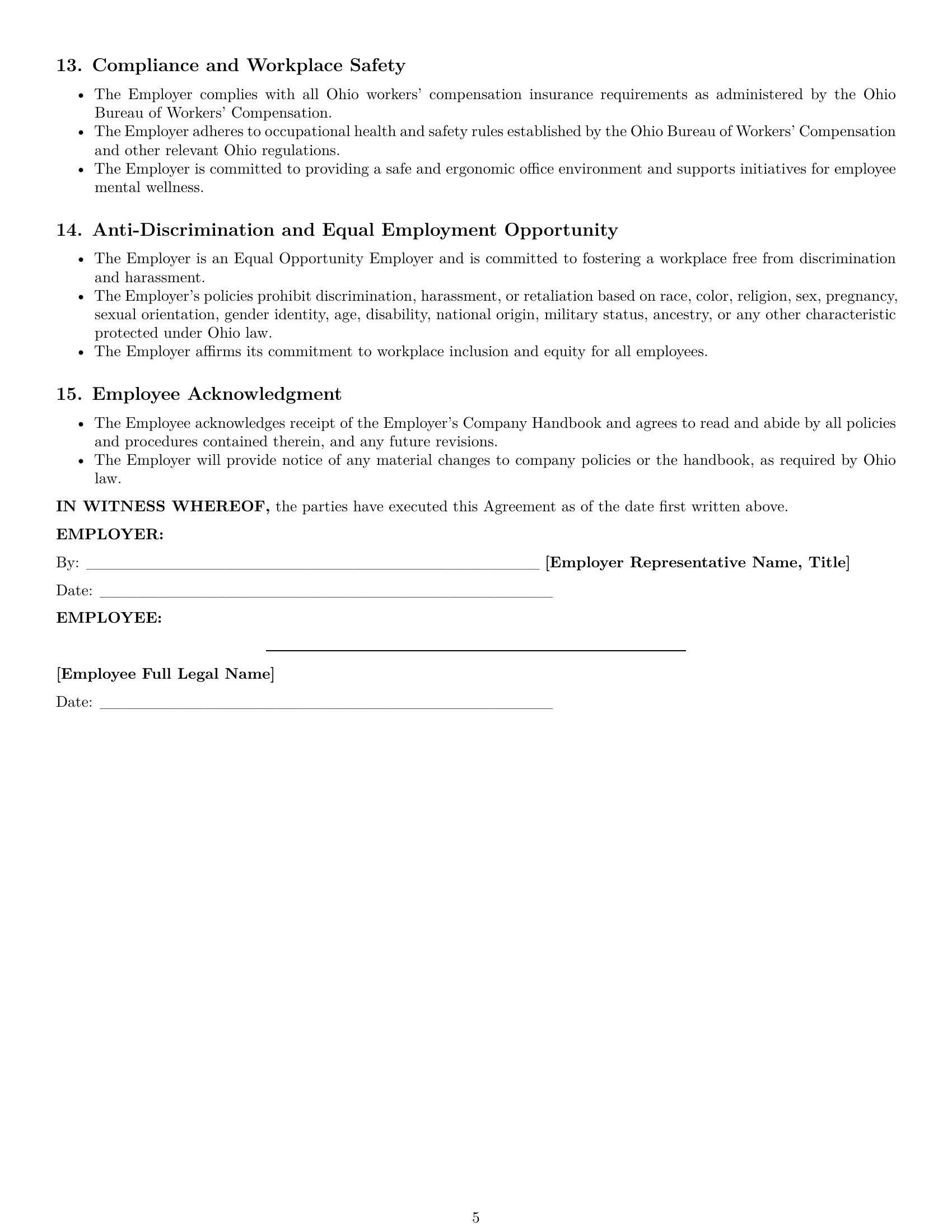 Preview page 5 of Pro Ohio office assistant employment contract template